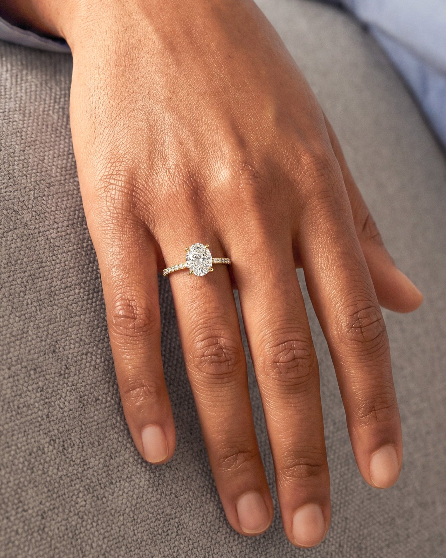 Hidden Halo Oval Lab Grown Diamond Engagement Ring with Sidestones (2.00 CT)