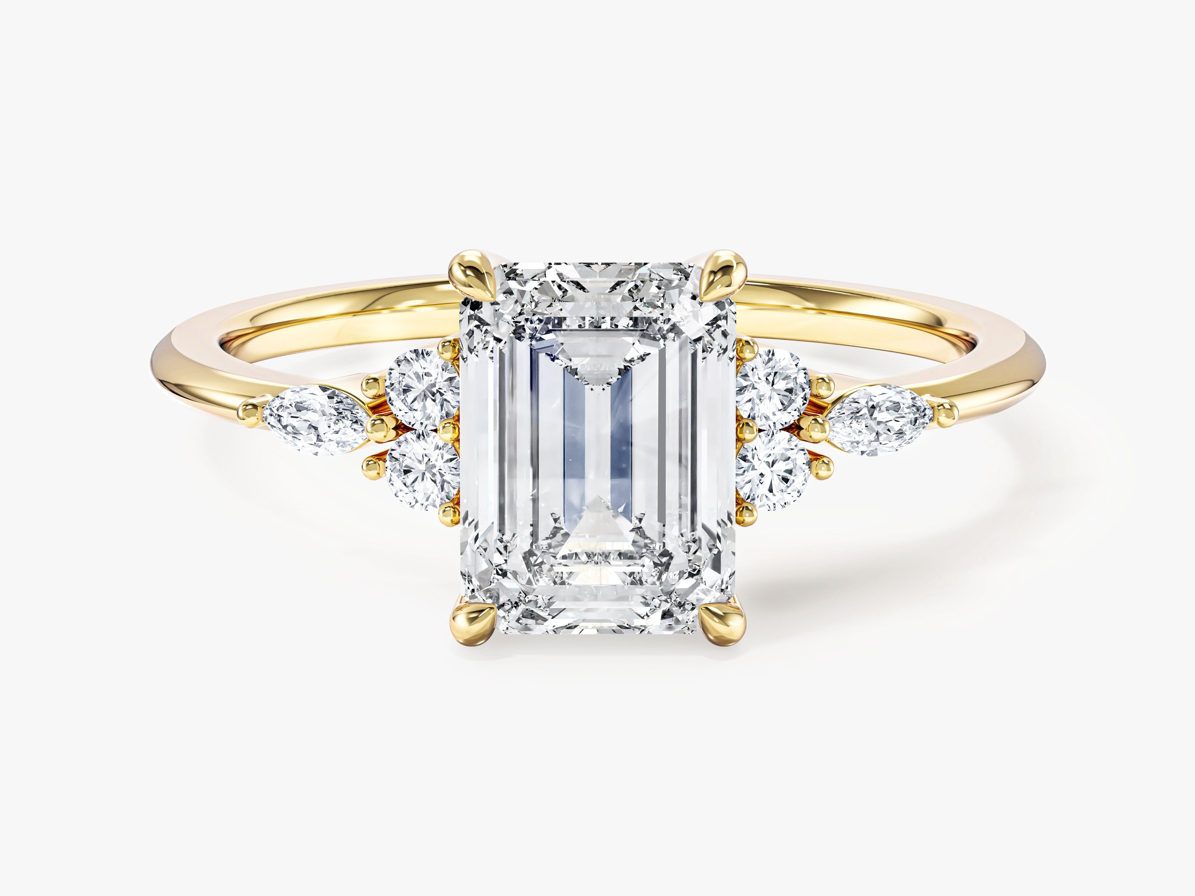 Round and Marquise Cluster Emerald Moissanite Engagement Ring (1.50 CT)