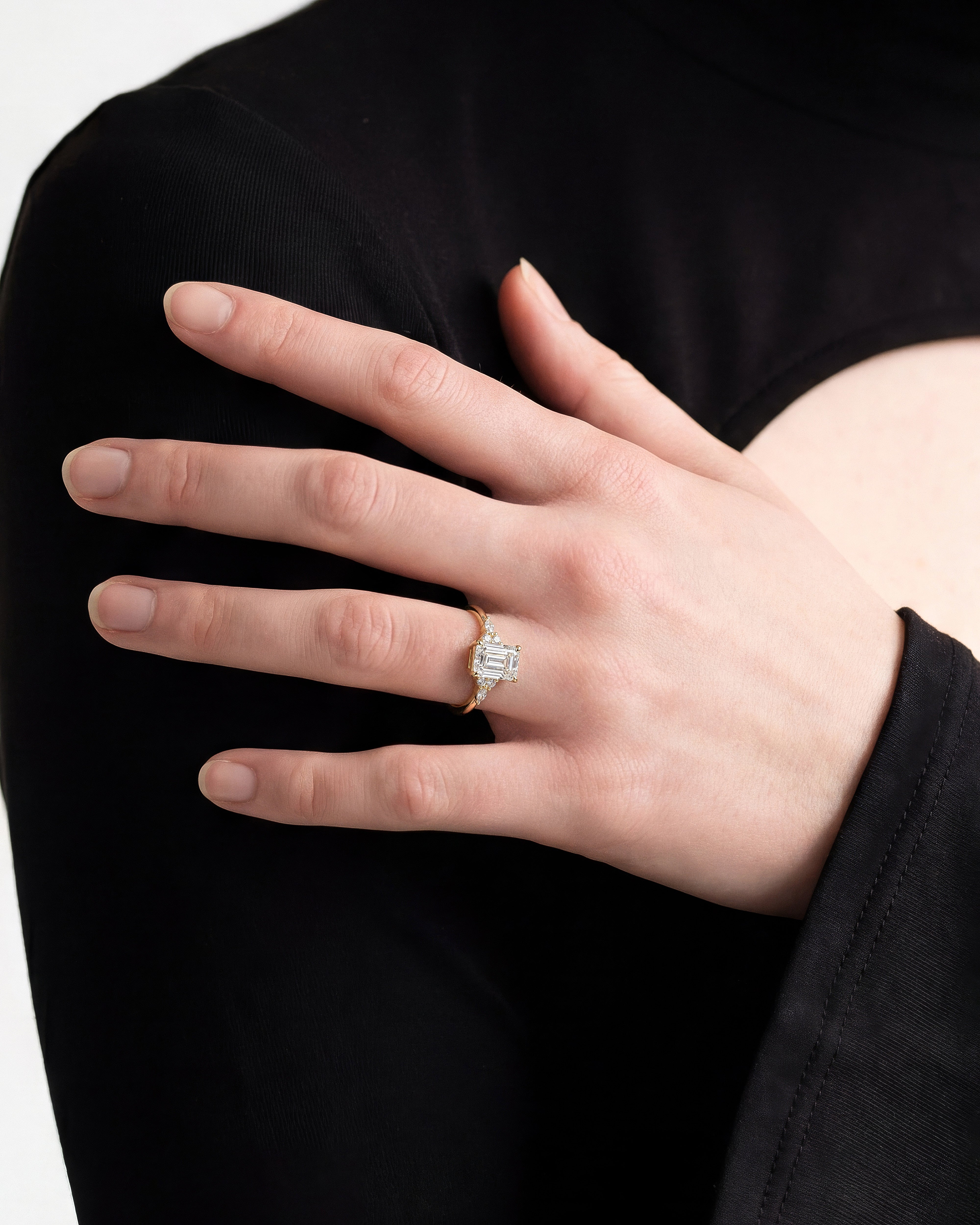 Round and Marquise Cluster Emerald Lab Grown Diamond Engagement Ring (2.00 CT)