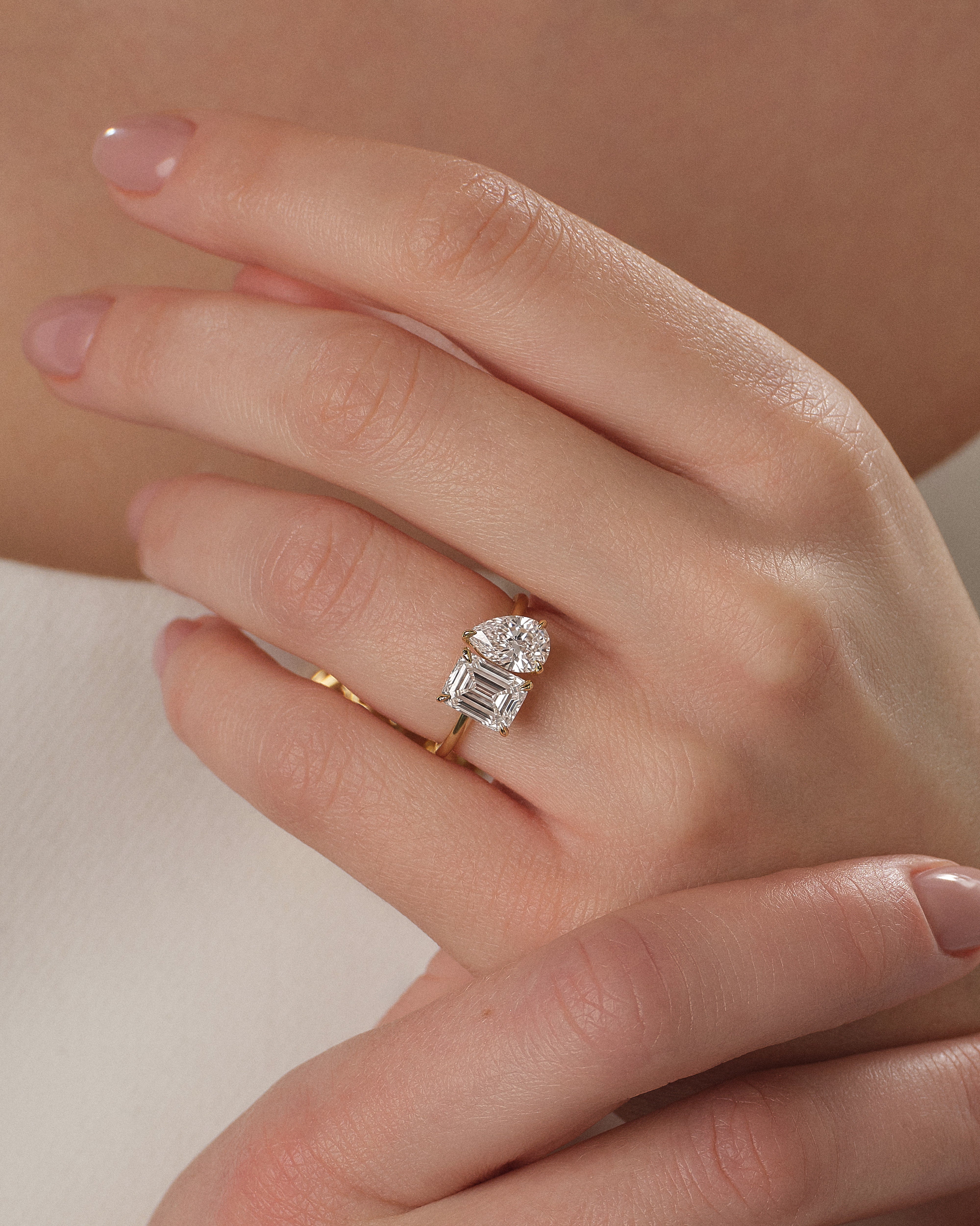 Pear and Emerald Cut Toi et Moi Moissanite Engagement Ring (3.00 CT)