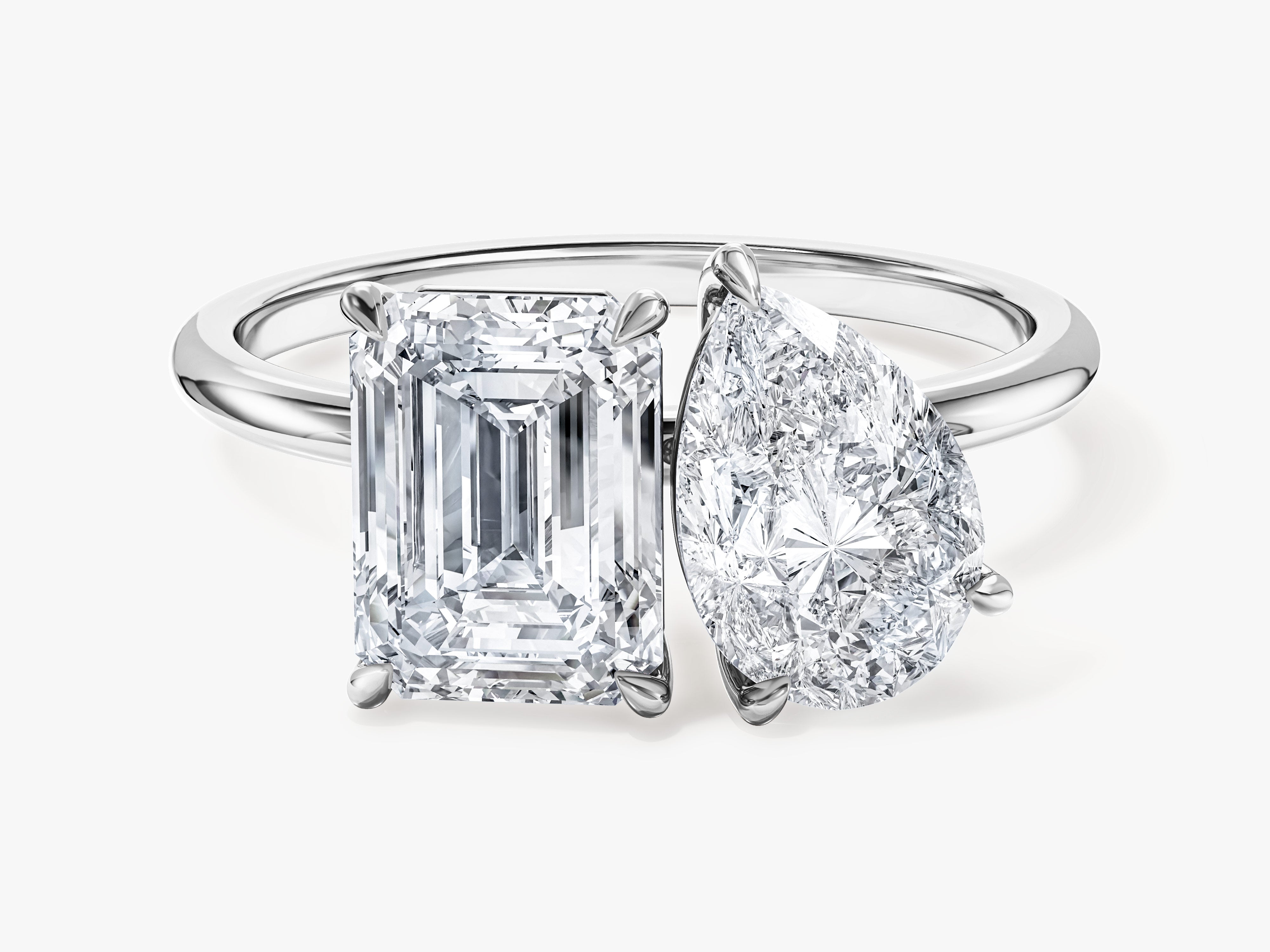 Pear and Emerald Cut Toi et Moi Moissanite Engagement Ring (3.00 CT)