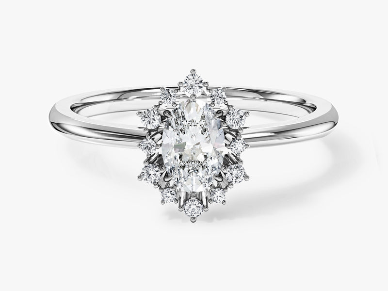 Sunburst Oval Moissanite Engagement Ring (0.50 CT)