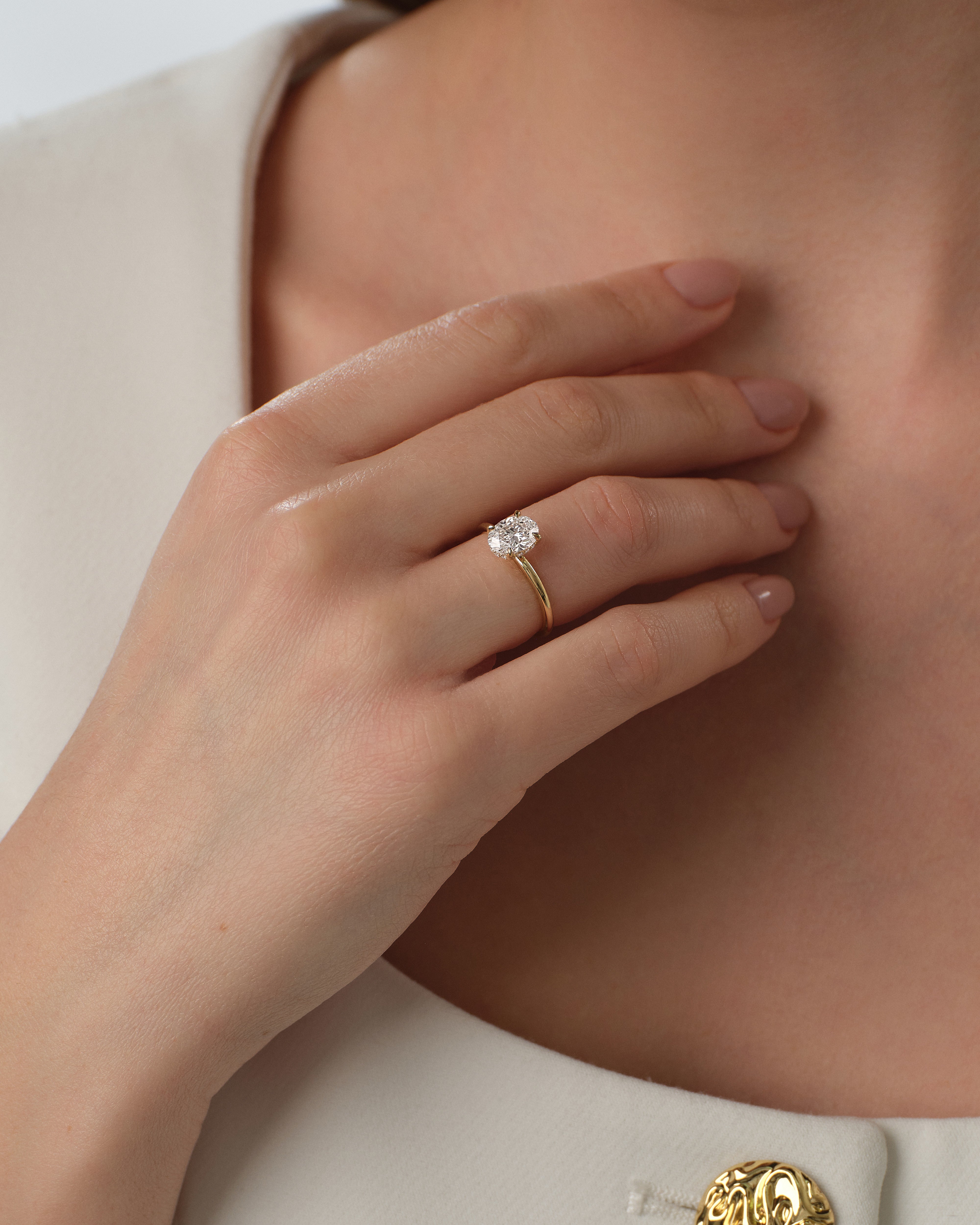 Hidden Halo Oval Lab Grown Diamond Engagement Ring (1.50 CT)