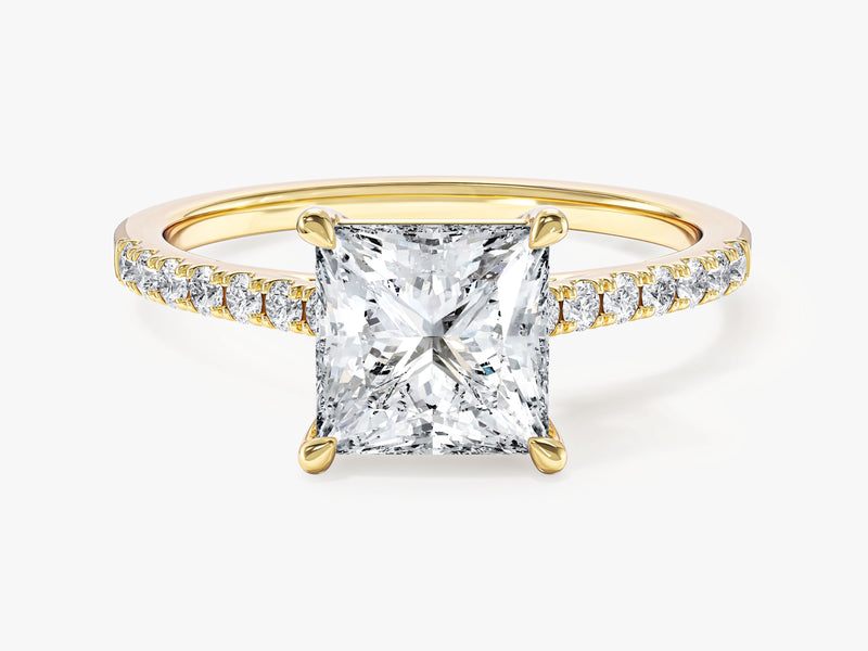 Princess Cut Moissanite Engagement Ring with Pave Set Side Stones (1.50 CT)