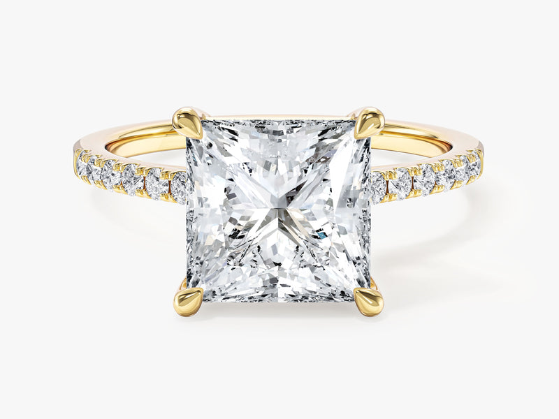 Princess Cut Moissanite Engagement Ring with Pave Set Side Stones (3.00 CT)
