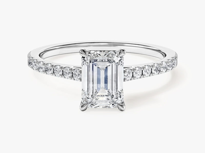 Emerald Cut Moissanite Engagement Ring with Pave Set Side Stones (1.00 CT)