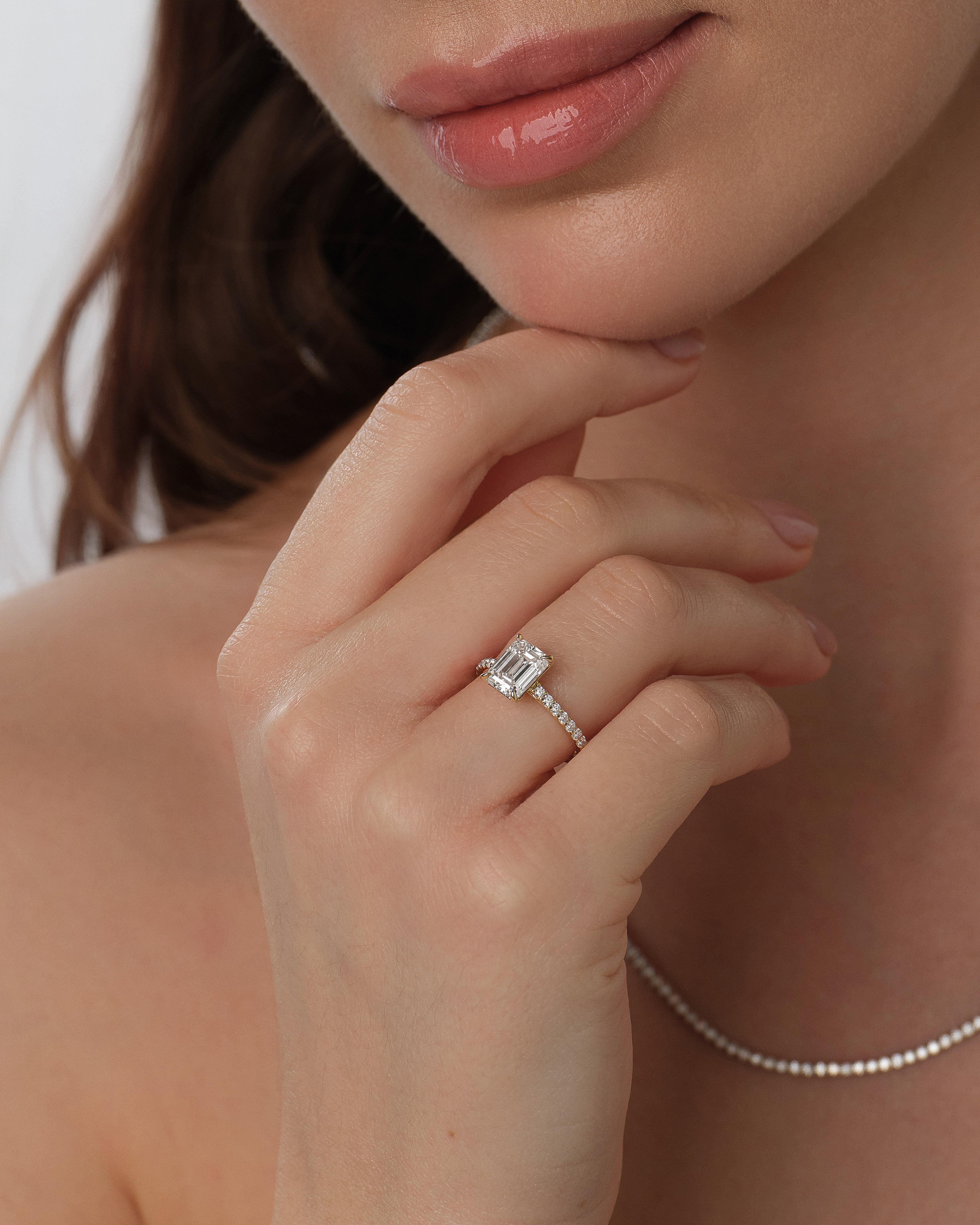 Emerald Cut Moissanite Engagement Ring with Pave Set Side Stones (1.50 CT)