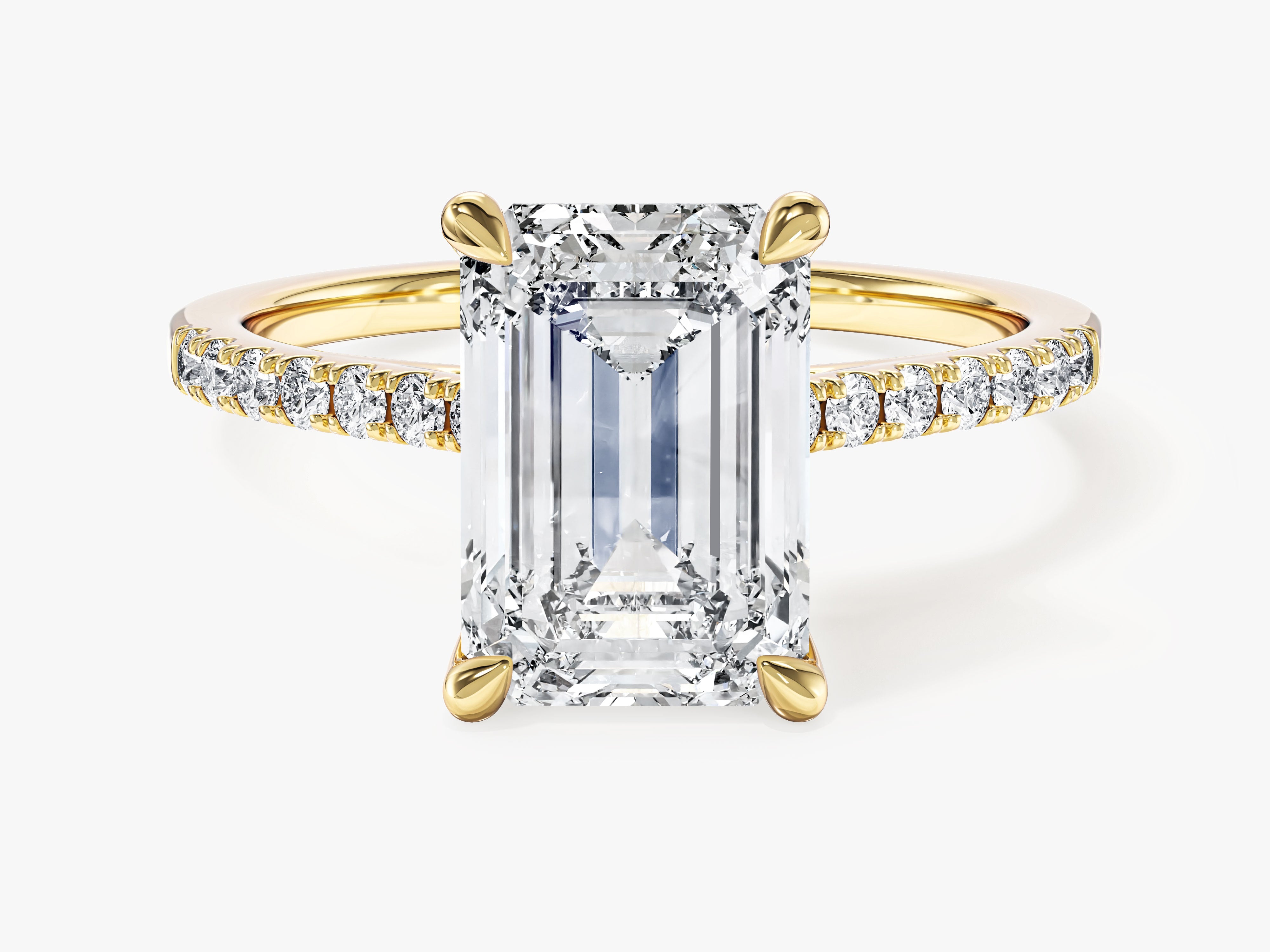 Emerald Cut Lab Grown Diamond Engagement Ring with Pave Set Side Stones (3.00 CT)