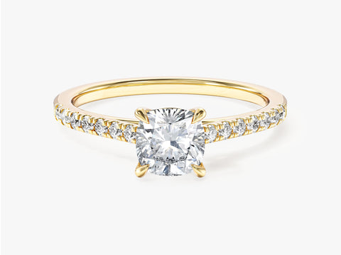 Cushion Cut Moissanite Engagement Ring with Pave Set Side Stones (1.00 CT)