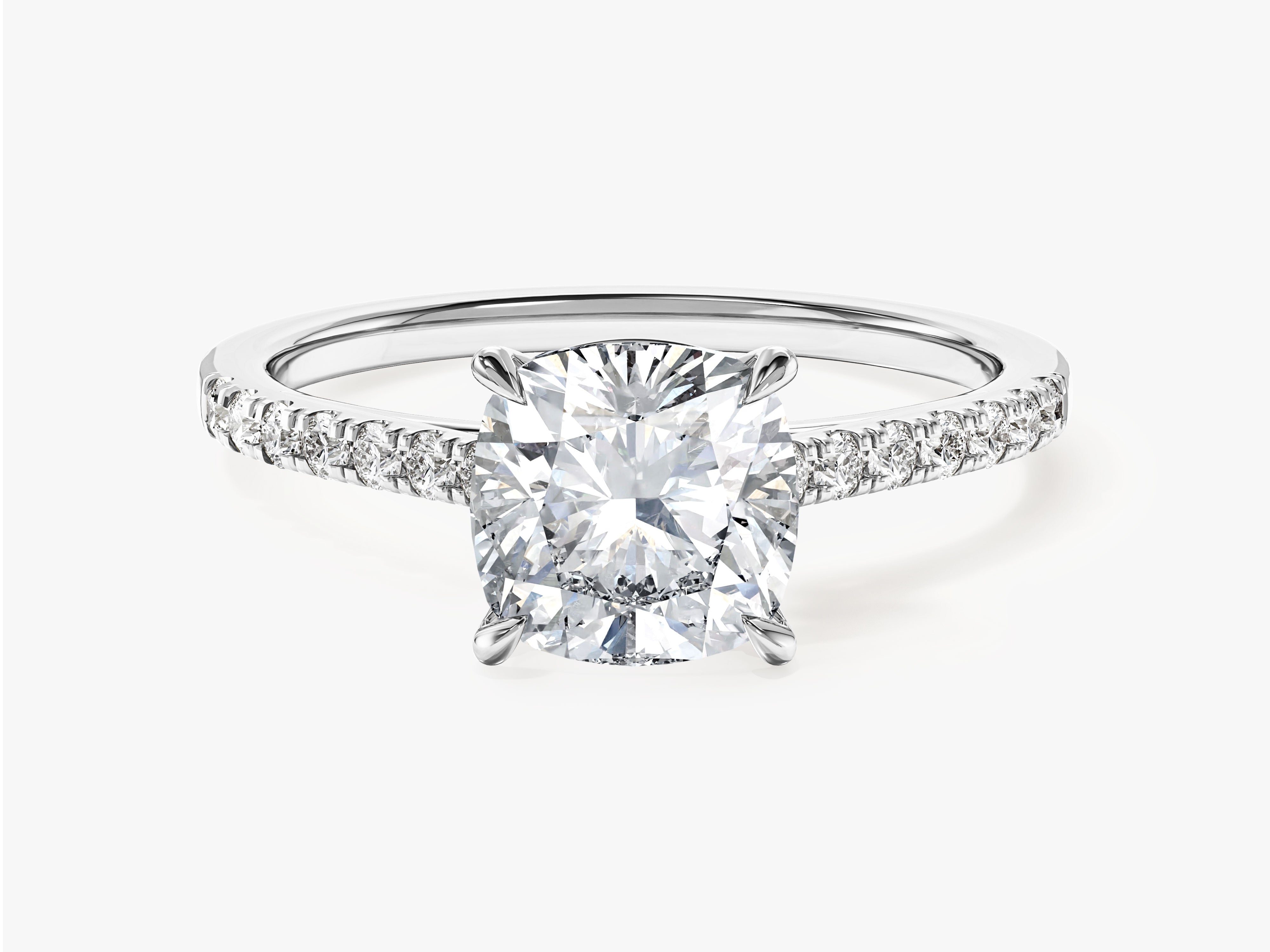 Cushion Cut Moissanite Engagement Ring with Pave Set Side Stones (2.00 CT)