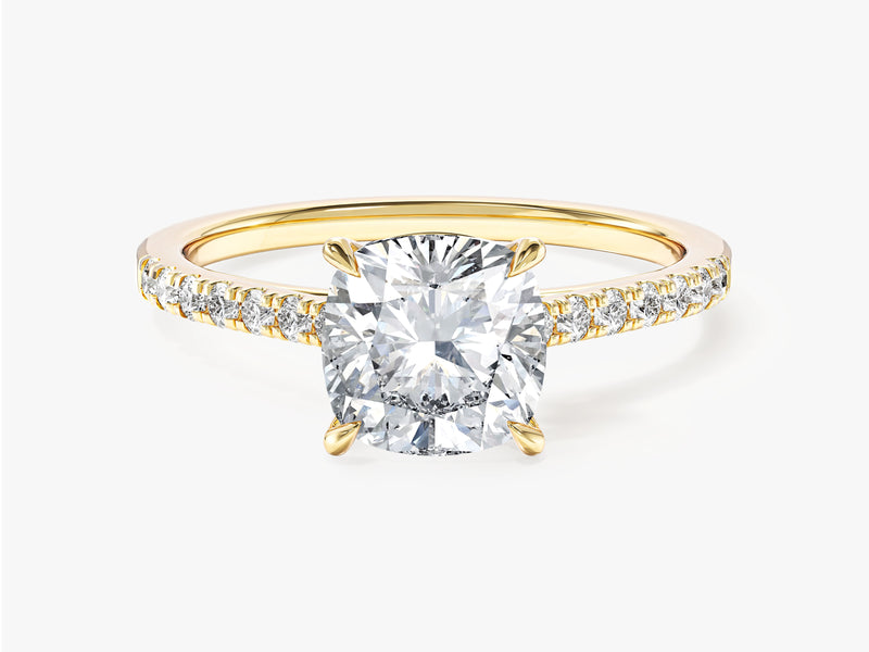 Cushion Cut Lab Grown Diamond Engagement Ring with Pave Set Side Stones (2.00 CT)