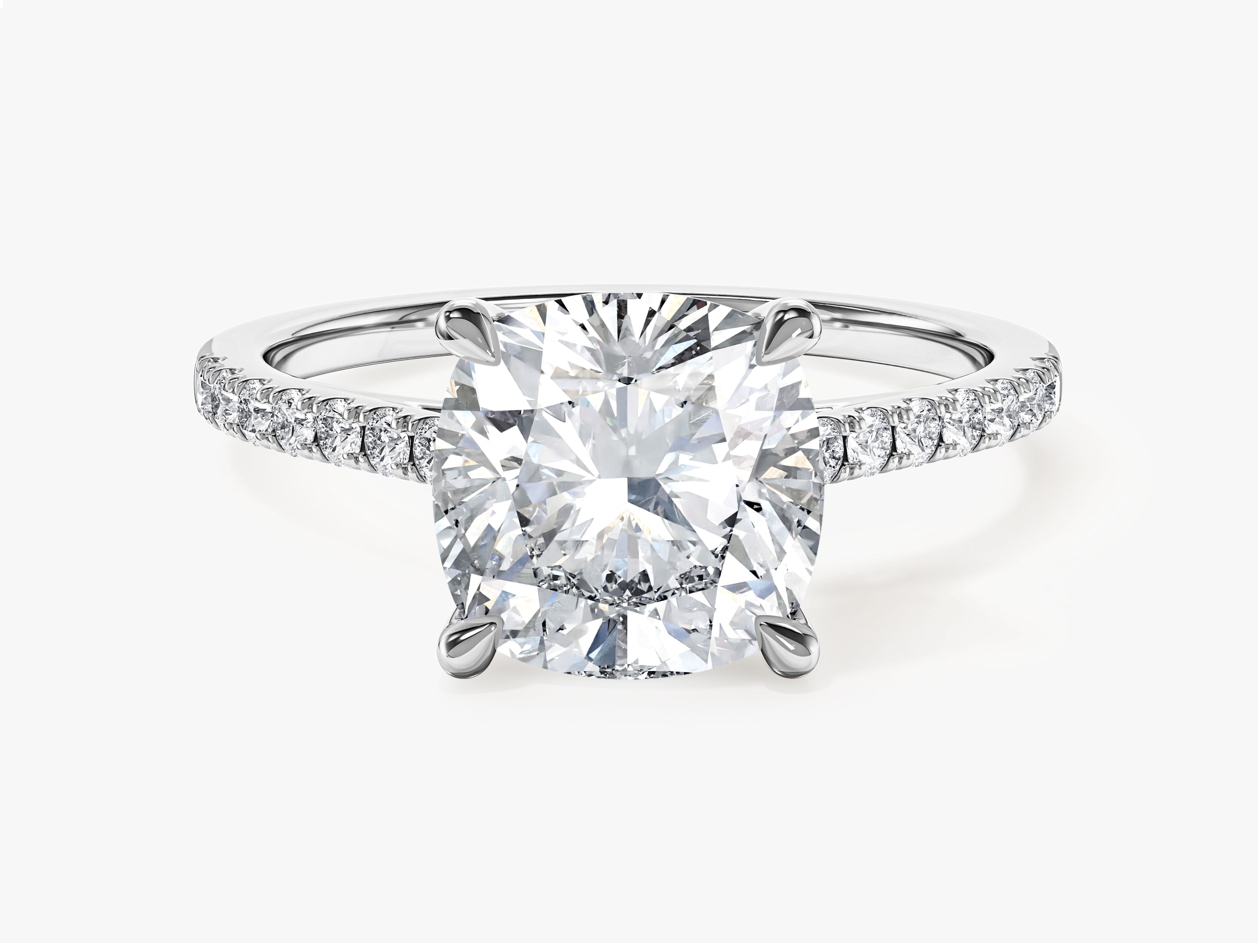 Cushion Cut Moissanite Engagement Ring with Pave Set Side Stones (3.00 CT)
