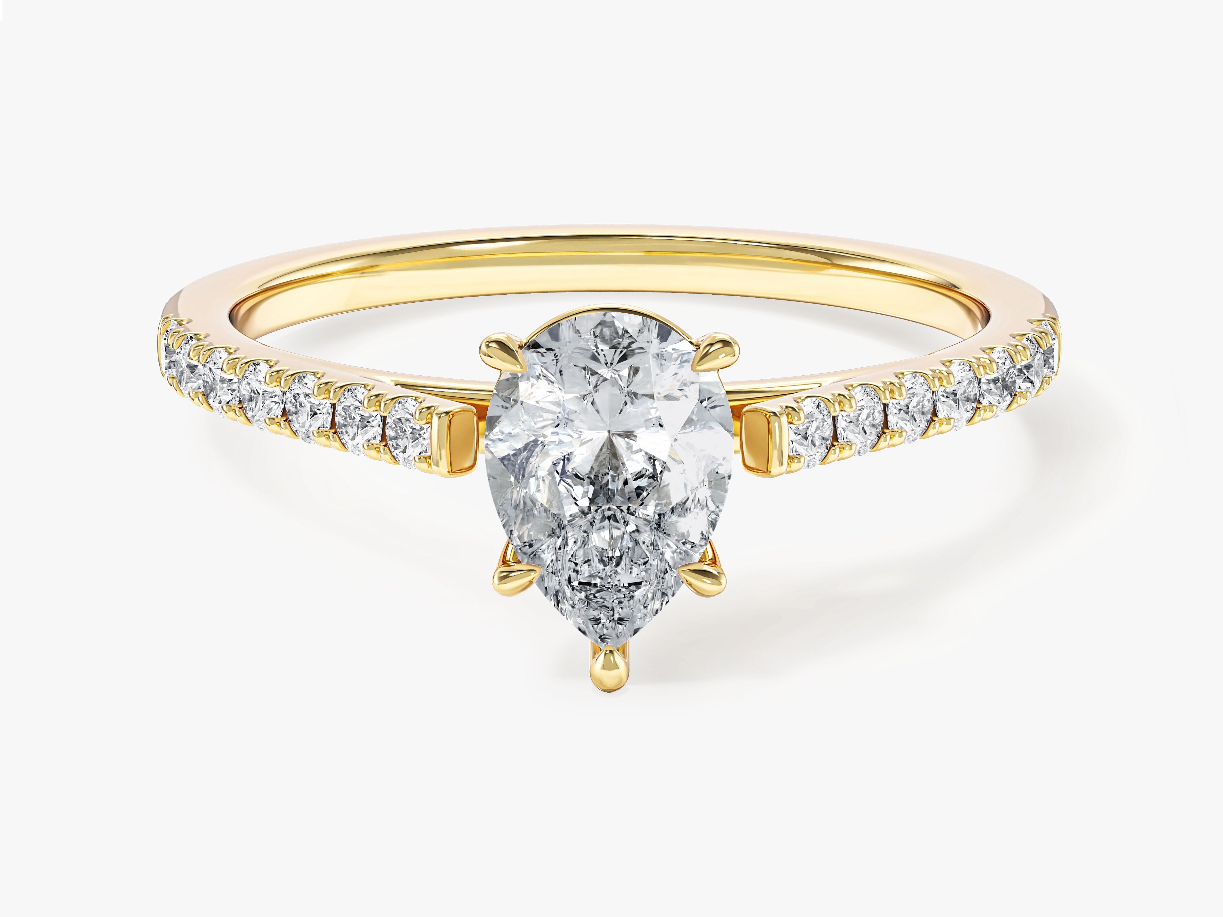 Pear Cut Lab Grown Diamond Engagement Ring with Pave Set Side Stones (1.00 CT)