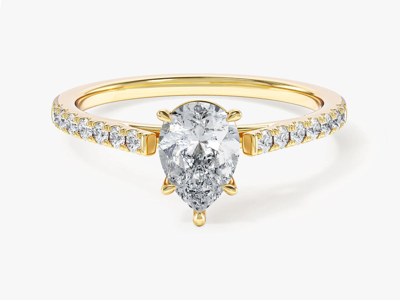 Pear Cut Lab Grown Diamond Engagement Ring with Pave Set Side Stones (1.00 CT)