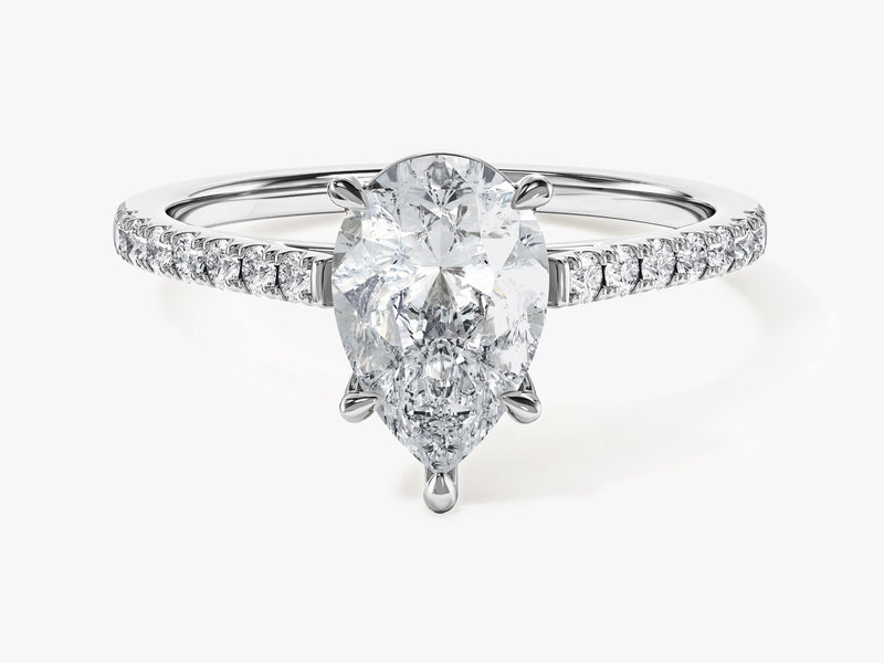 Pear Cut Moissanite Engagement Ring with Pave Set Side Stones (1.50 CT)