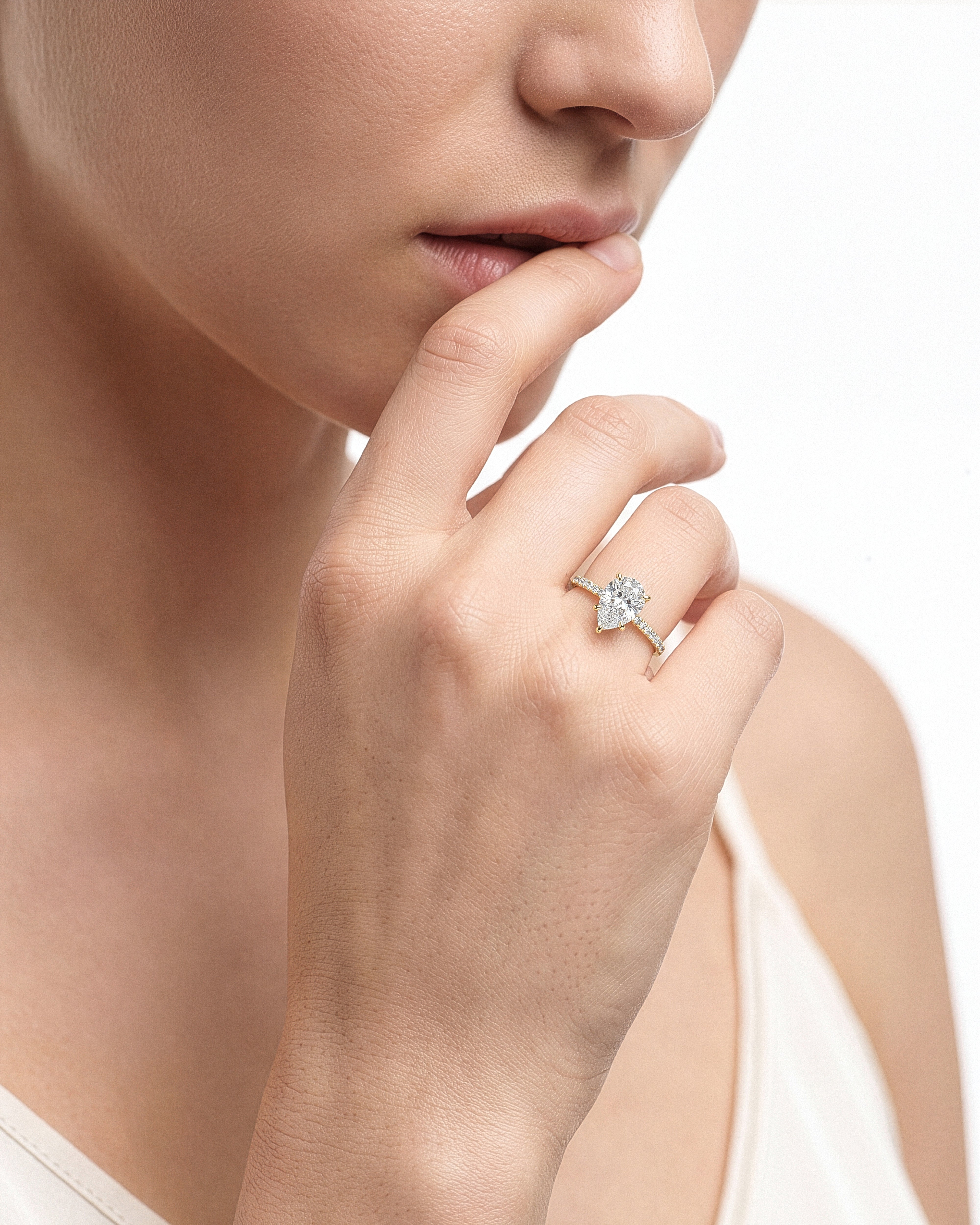 Pear Cut Moissanite Engagement Ring with Pave Set Side Stones (2.00 CT)