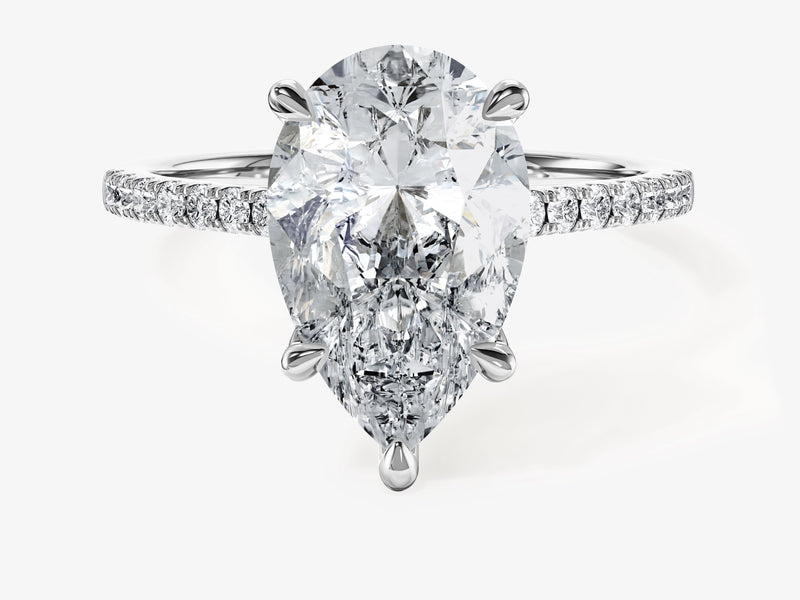 Pear Cut Moissanite Engagement Ring with Pave Set Side Stones (3.00 CT)