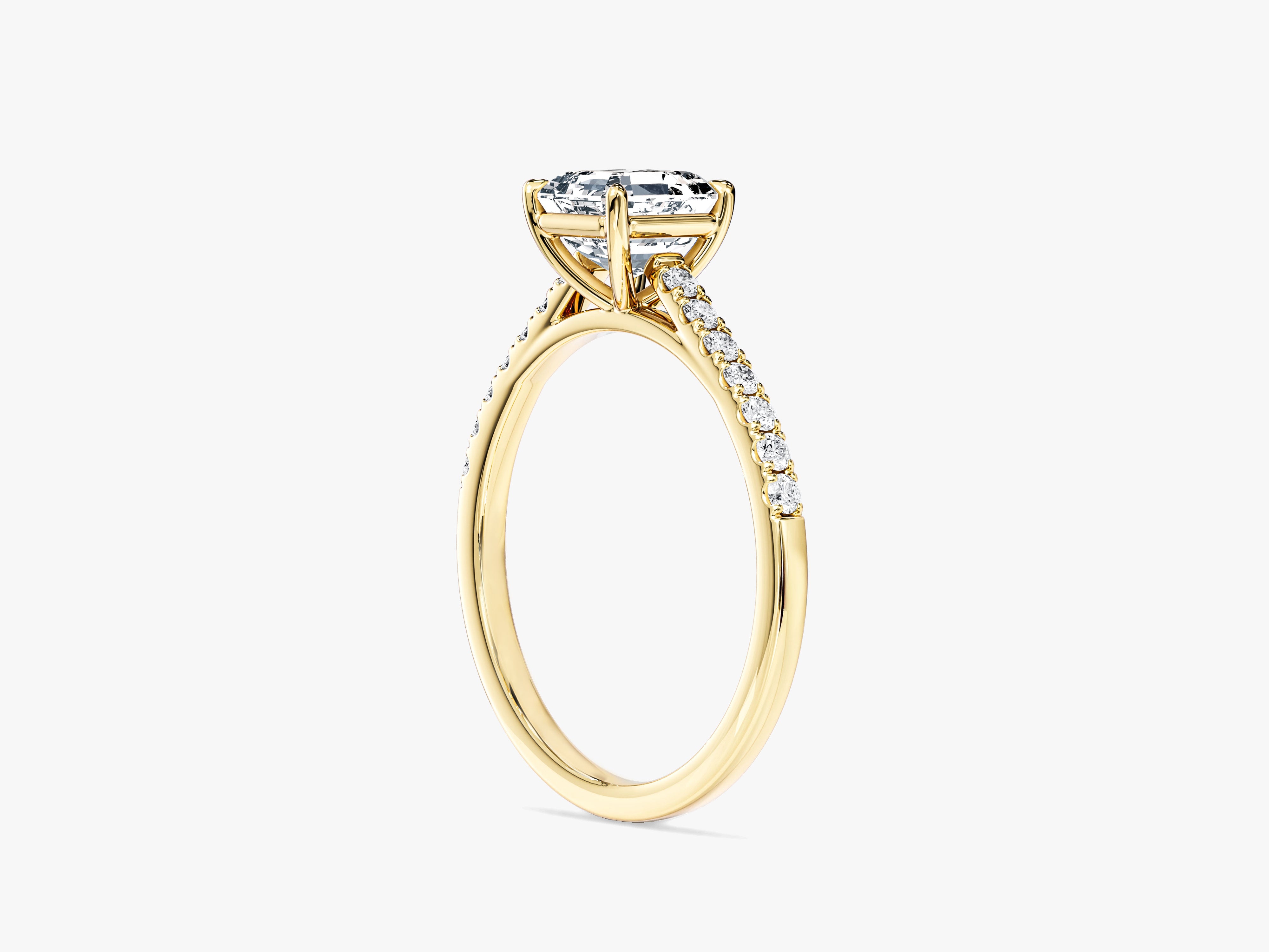 Asscher Cut Moissanite Engagement Ring with Pave Set Side Stones (1.00 CT)