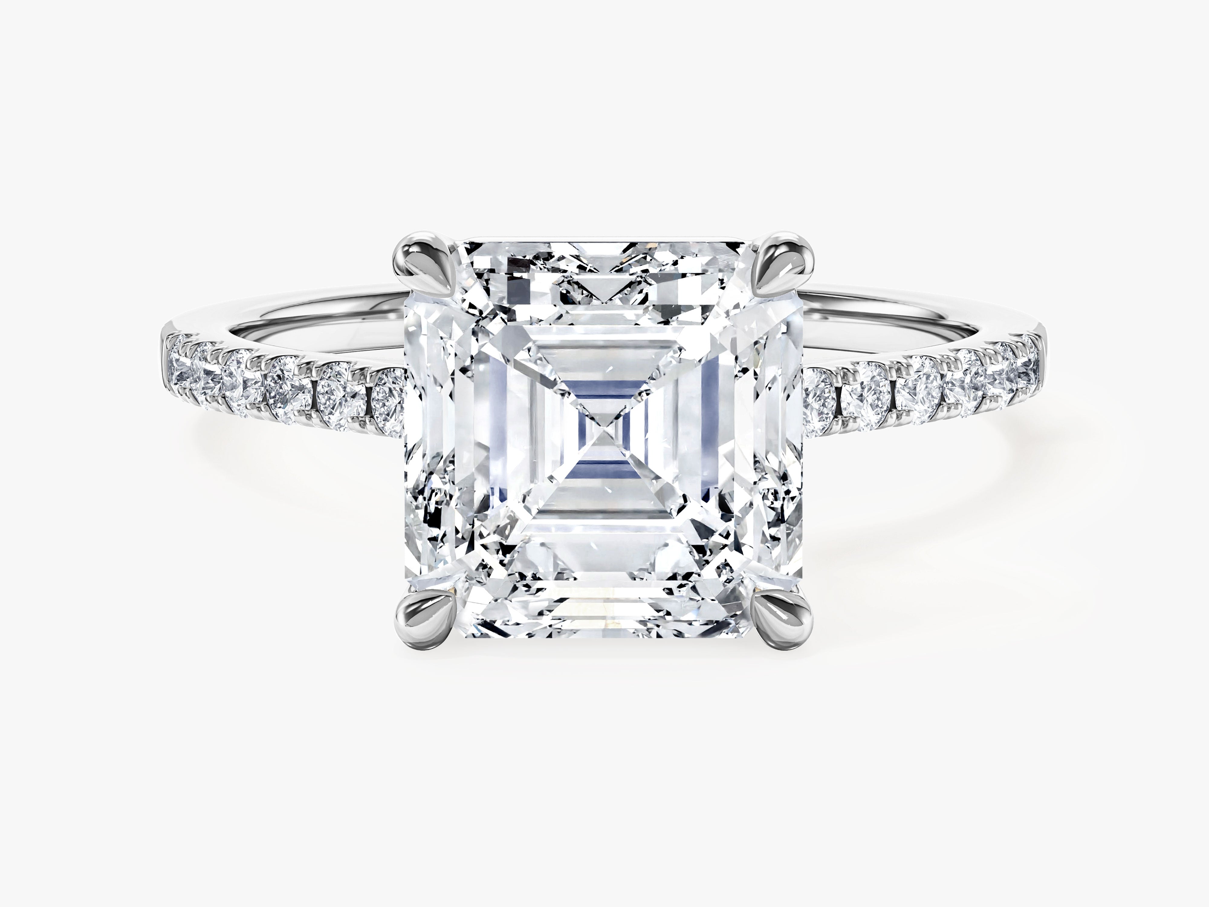 Asscher Cut Moissanite Engagement Ring with Pave Set Side Stones (3.00 CT)