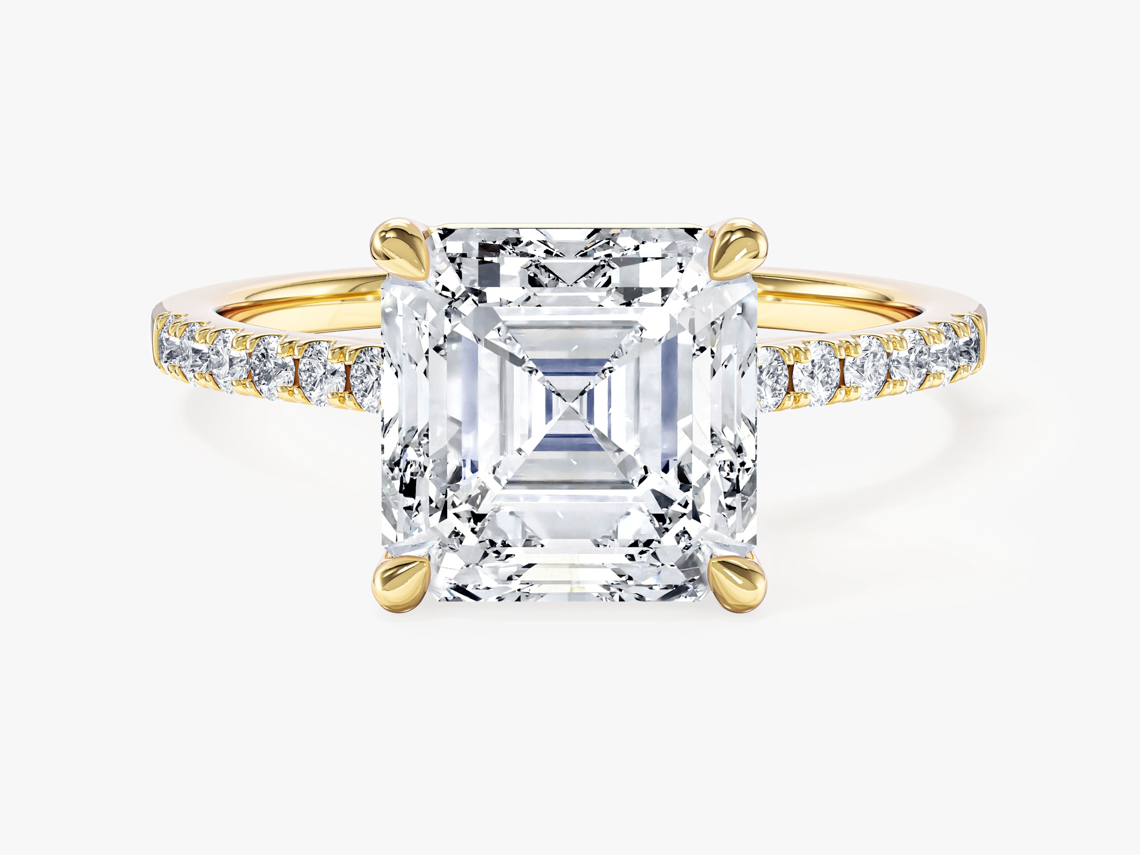 Asscher Cut Lab Grown Diamond Engagement Ring with Pave Set Side Stones (3.00 CT)