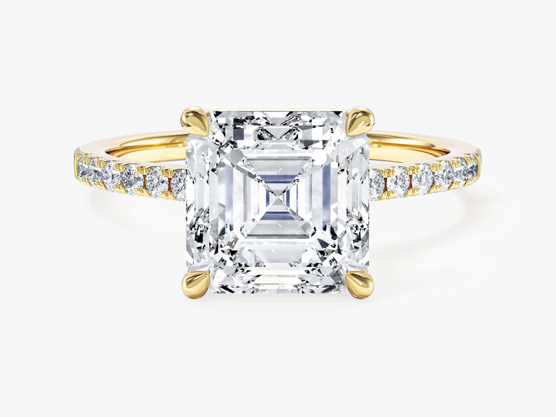 Asscher Cut Moissanite Engagement Ring with Pave Set Side Stones (3.00 CT)