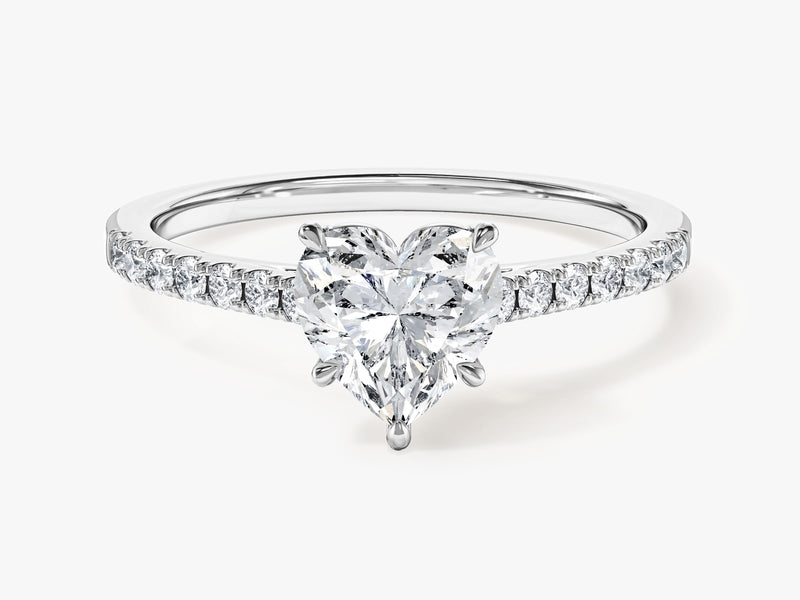 Heart Cut Moissanite Engagement Ring with Pave Set Side Stones (1.00 CT)