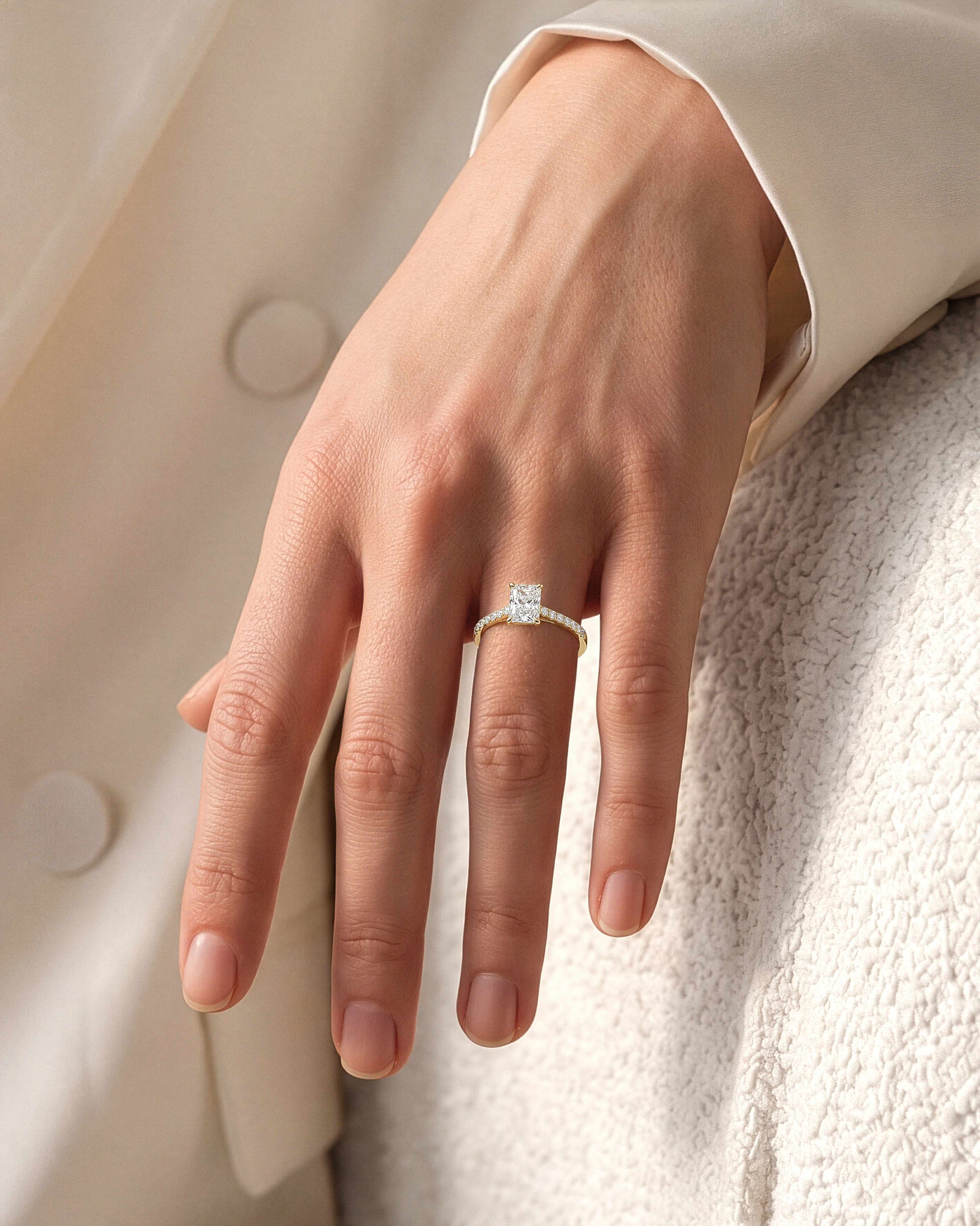 Radiant Cut Moissanite Engagement Ring with Pave Set Side Stones (1.00 CT)