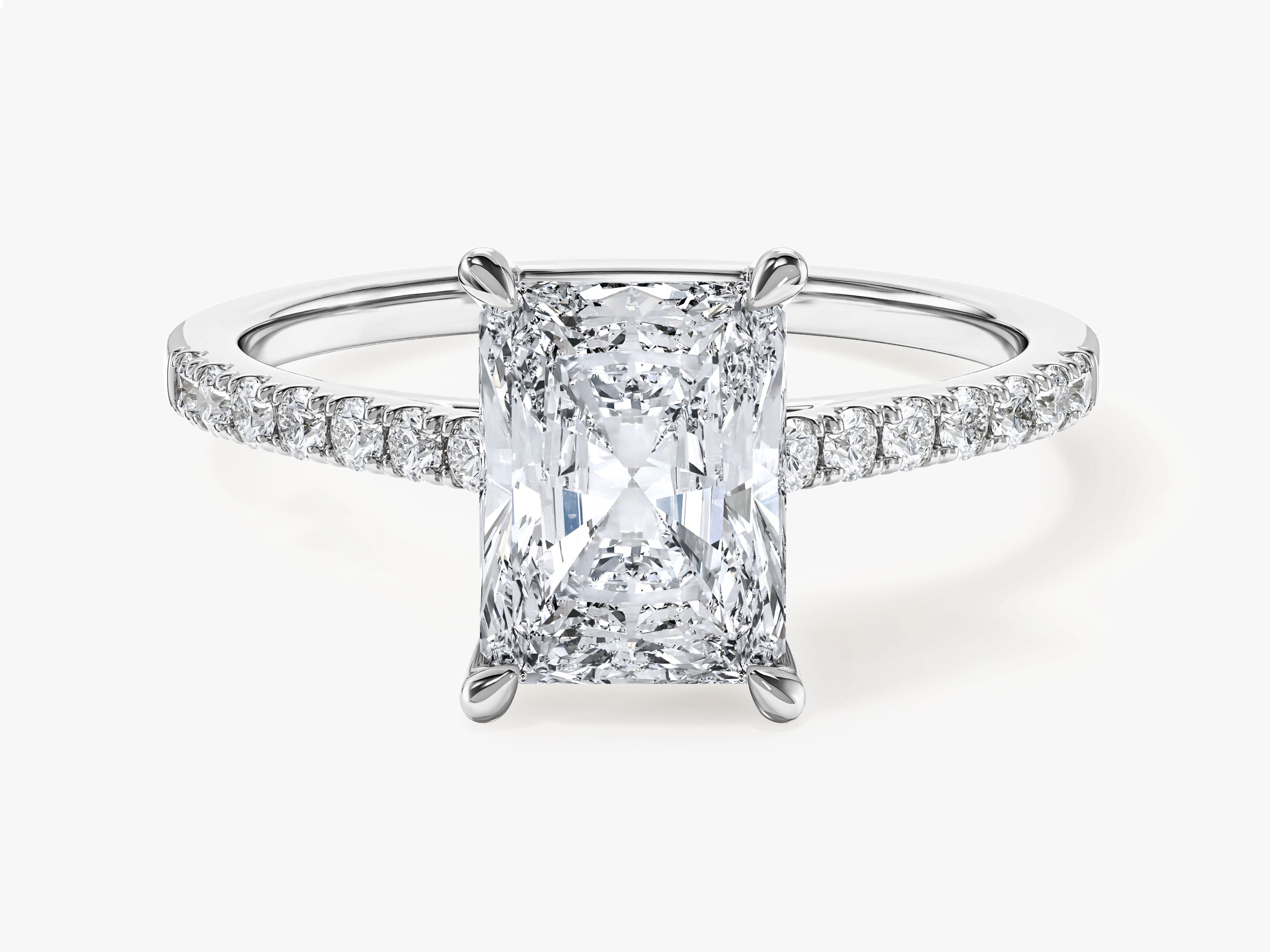 Radiant Cut Moissanite Engagement Ring with Pave Set Side Stones (2.00 CT)