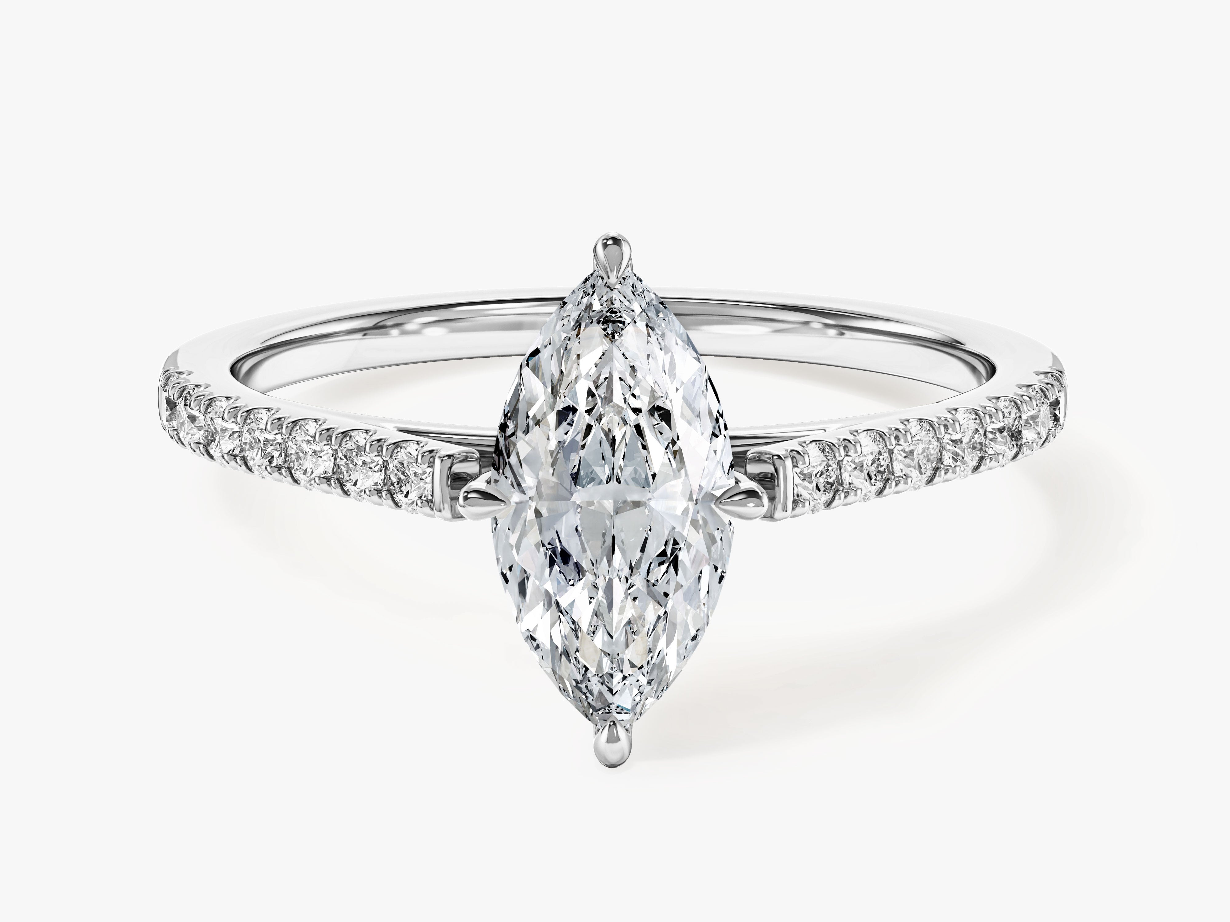 Marquise Cut Moissanite Engagement Ring with Pave Set Side Stones (1.00 CT)