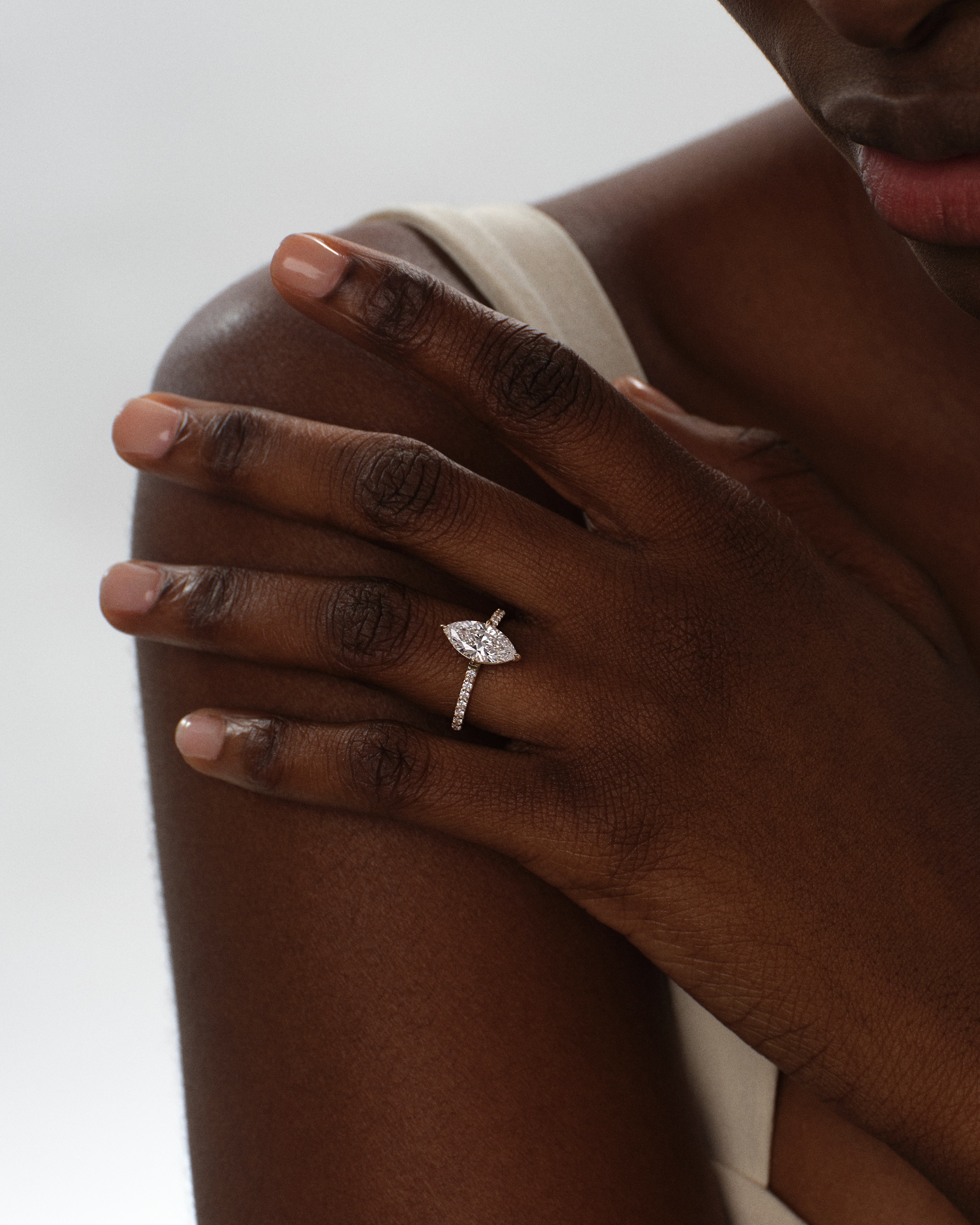 Marquise Cut Lab Grown Diamond Engagement Ring with Pave Set Side Stones (1.50 CT)