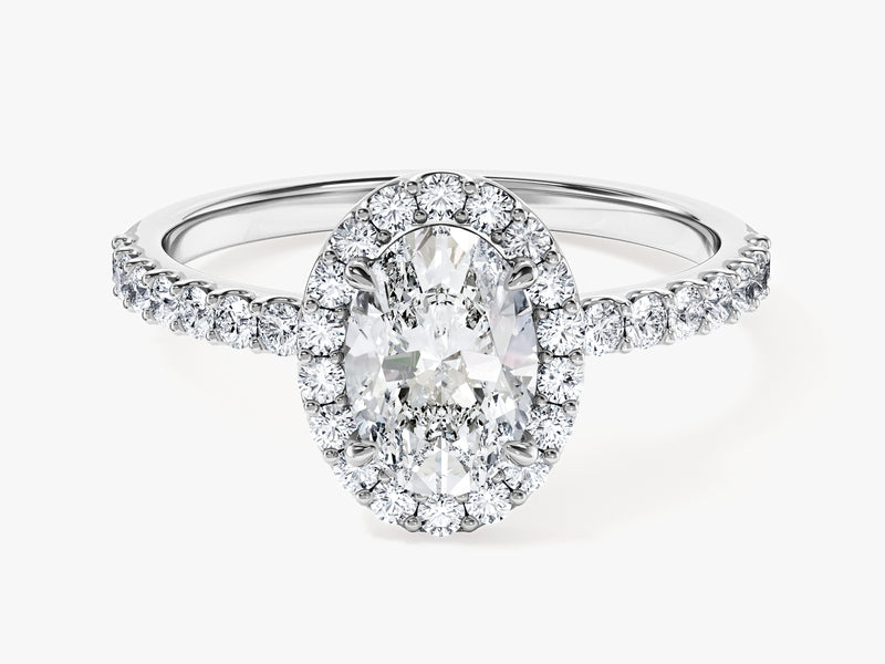 Oval Halo Moissanite Engagement Ring with Pave Set Side Stones (1.00 CT)