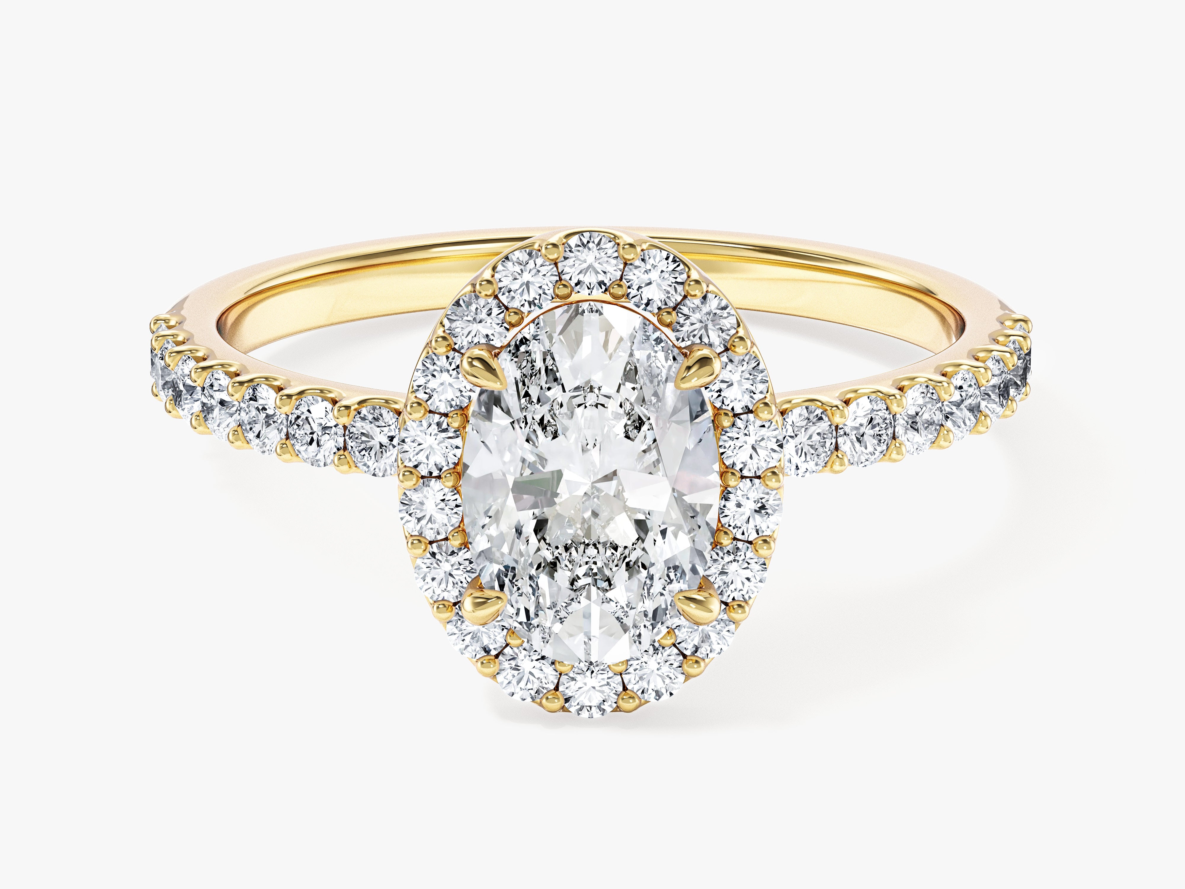 Oval Halo Lab Grown Diamond Engagement Ring with Pave Set Side Stones (1.00 CT)