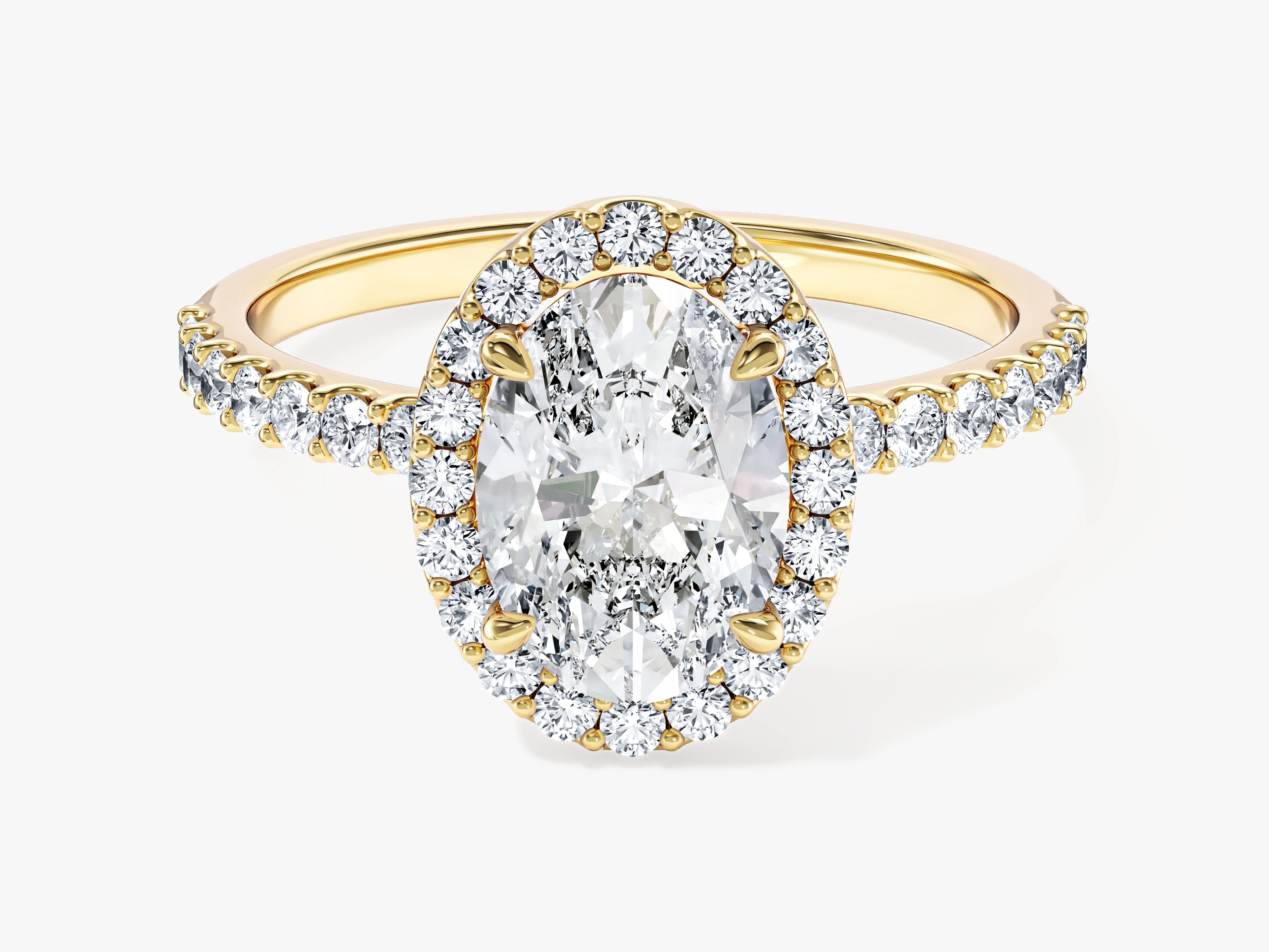Oval Halo Moissanite Engagement Ring with Pave Set Side Stones (1.50 CT)