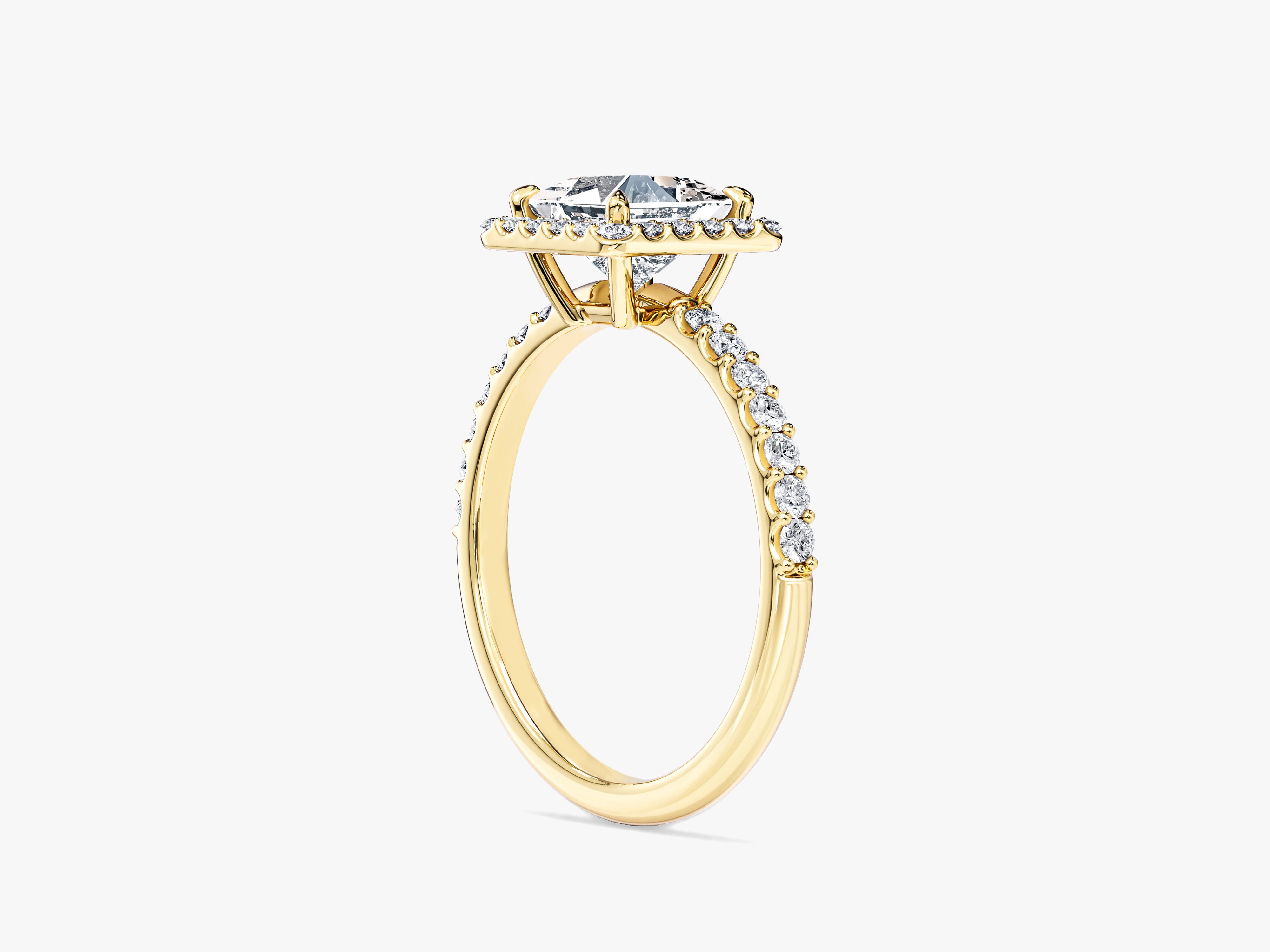 Princess Halo Lab Grown Diamond Engagement Ring with Pave Set Side Stones (1.00 CT)