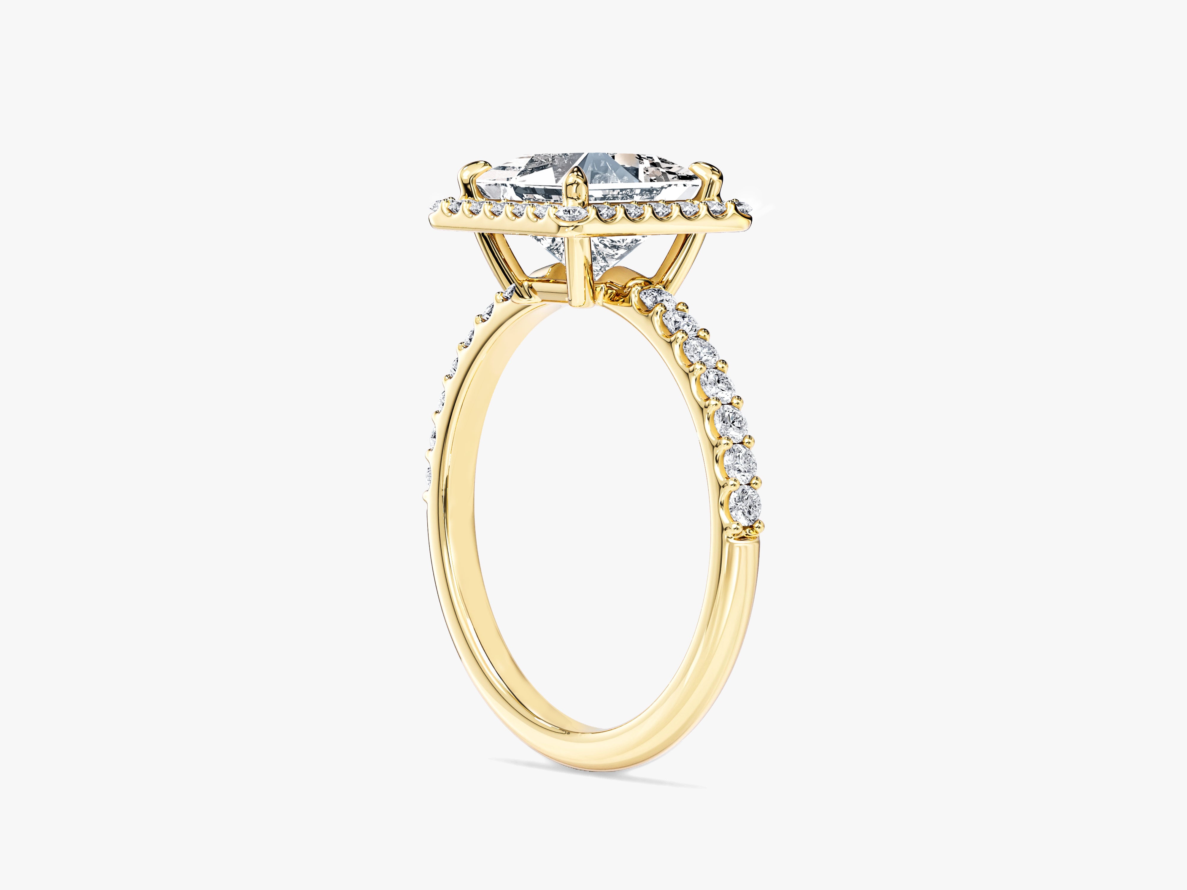 Princess Halo Lab Grown Diamond Engagement Ring with Pave Set Side Stones (1.50 CT)