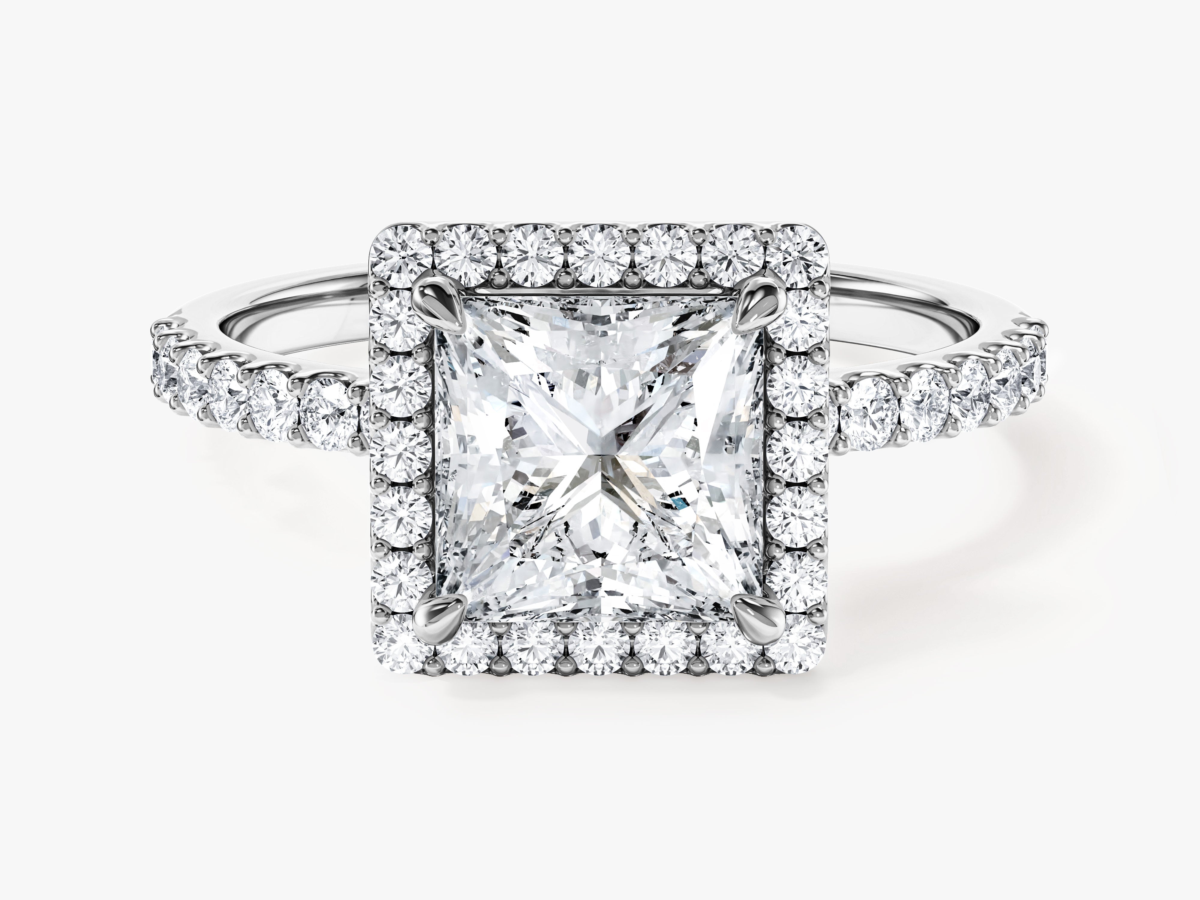 Princess Halo Moissanite Engagement Ring with Pave Set Side Stones (1.50 CT)