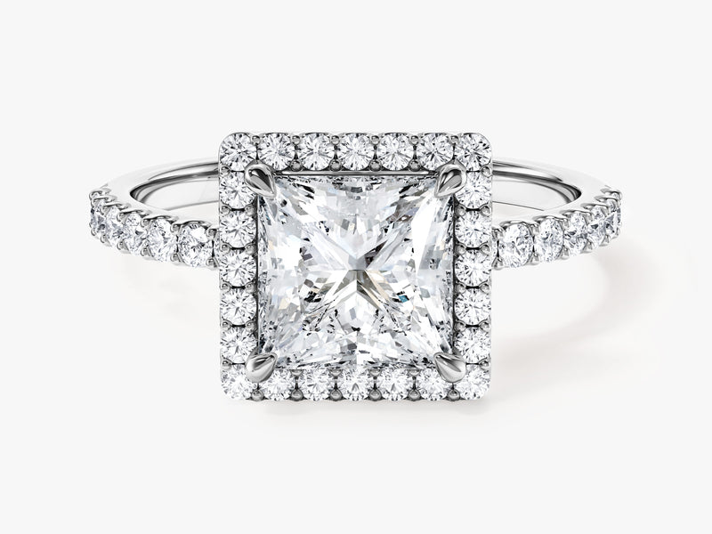 Princess Halo Moissanite Engagement Ring with Pave Set Side Stones (1.50 CT)
