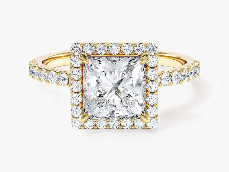 Princess Halo Lab Grown Diamond Engagement Ring with Pave Set Side Stones (1.50 CT)