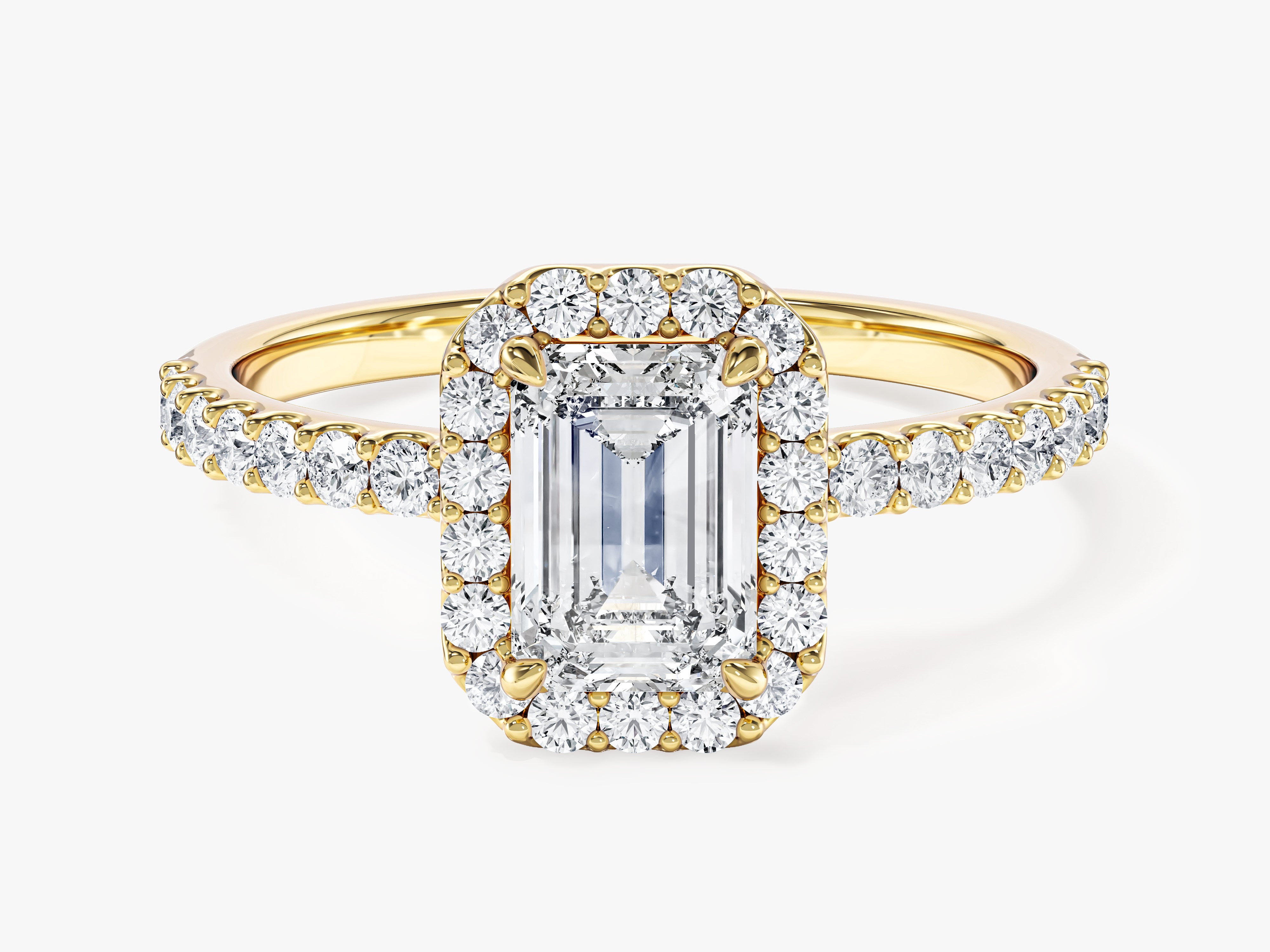Emerald Halo Moissanite Engagement Ring with Pave Set Side Stones (1.00 CT)