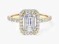 Emerald Halo Moissanite Engagement Ring with Pave Set Side Stones (1.50 CT)