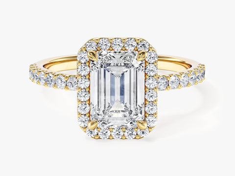Emerald Halo Moissanite Engagement Ring with Pave Set Side Stones (1.50 CT)