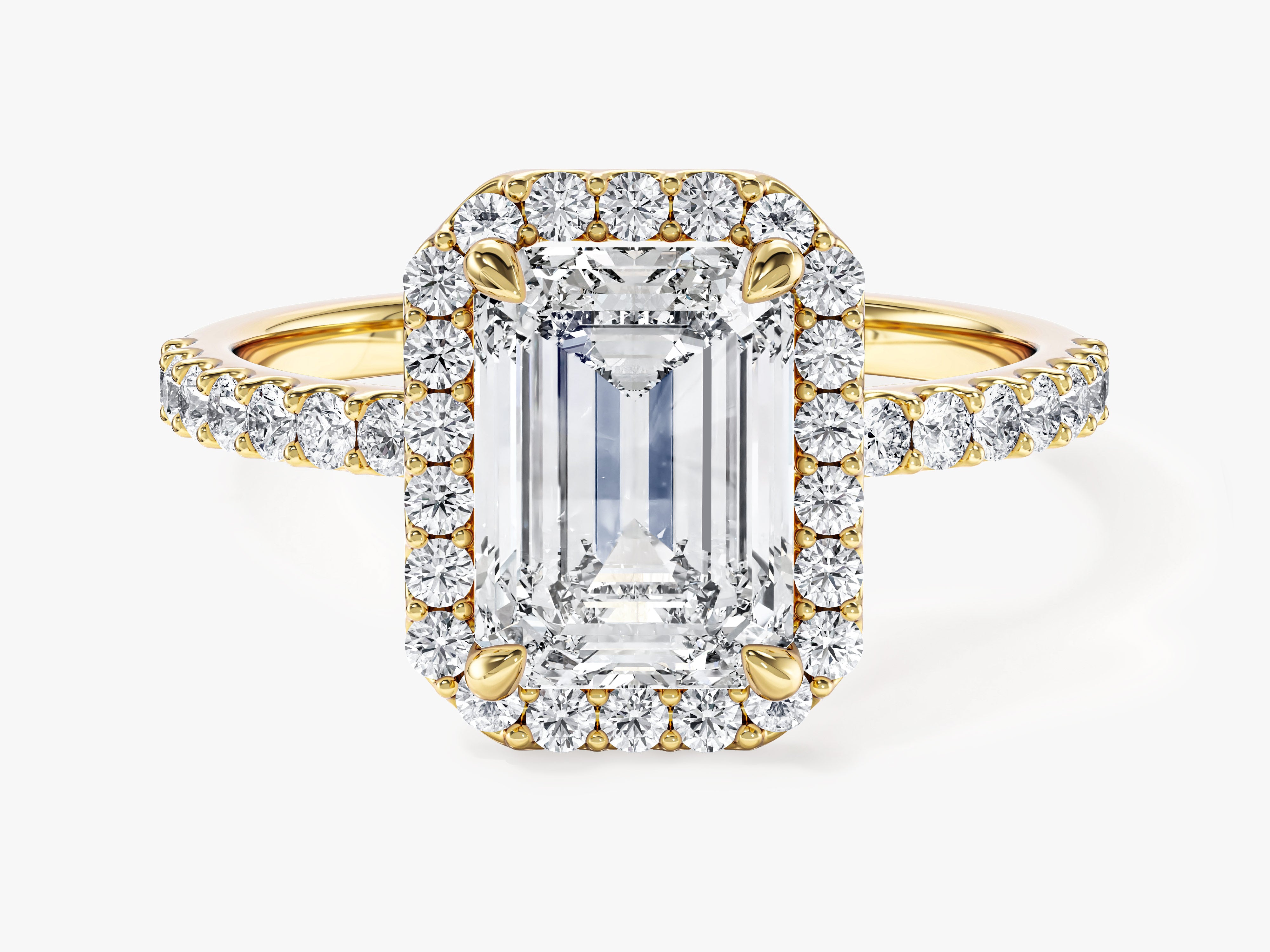 Emerald Halo Moissanite Engagement Ring with Pave Set Side Stones (2.00 CT)