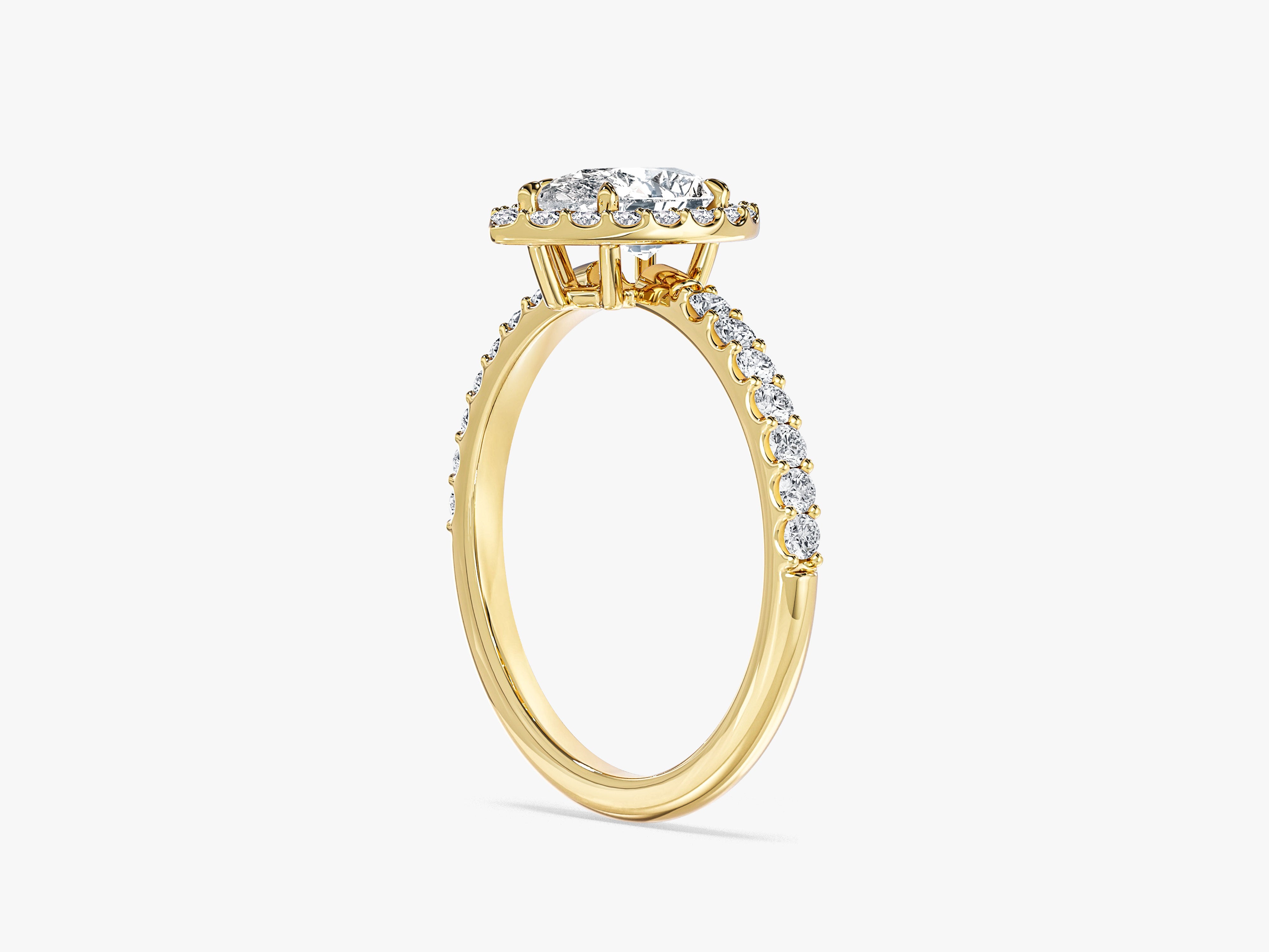 Pear Halo Moissanite Engagement Ring with Pave Set Side Stones (1.00 CT)