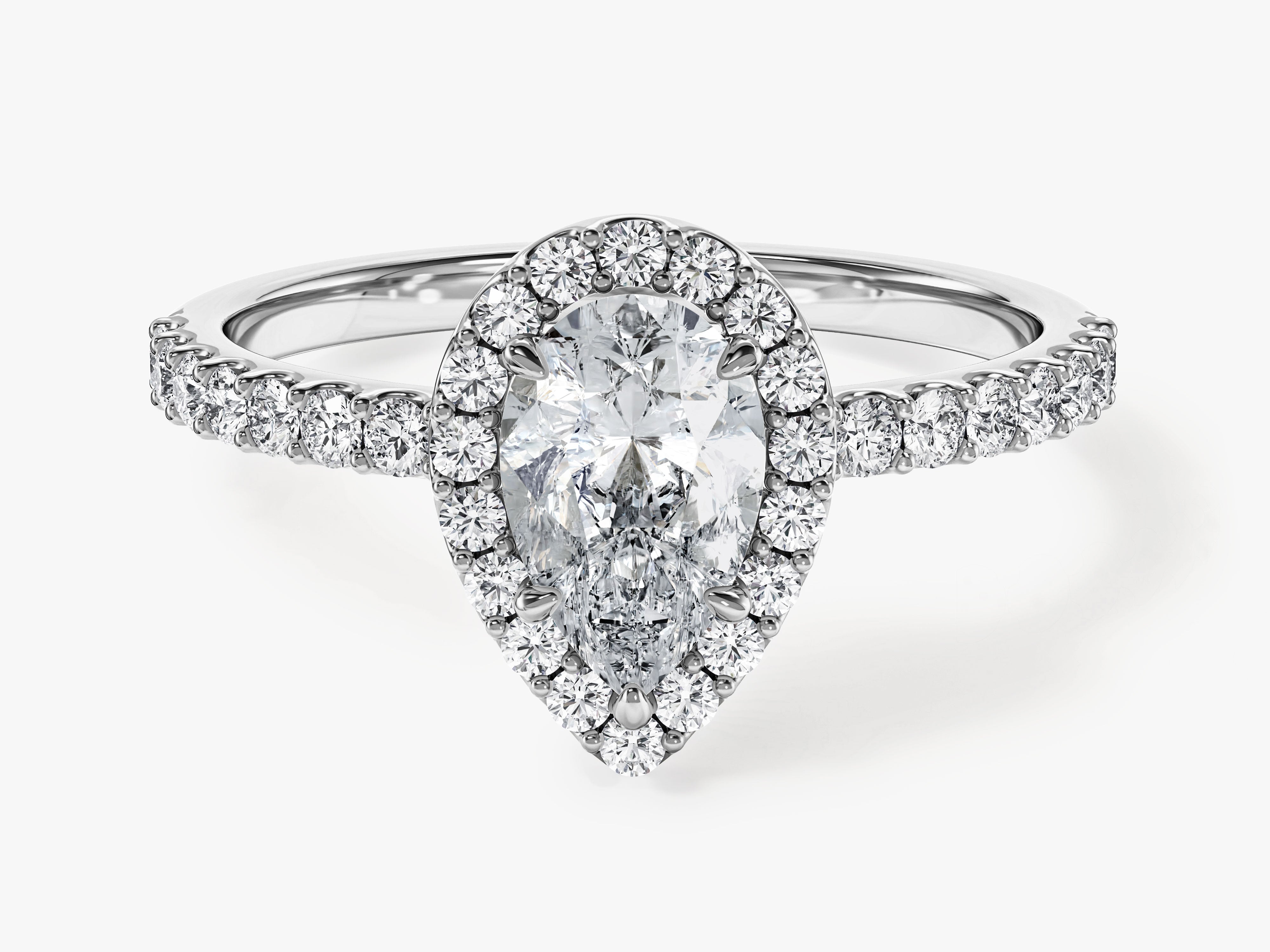 Pear Halo Moissanite Engagement Ring with Pave Set Side Stones (1.00 CT)