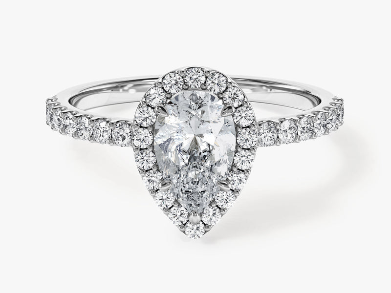 Pear Halo Moissanite Engagement Ring with Pave Set Side Stones (1.00 CT)