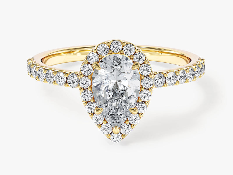 Pear Halo Moissanite Engagement Ring with Pave Set Side Stones (1.00 CT)