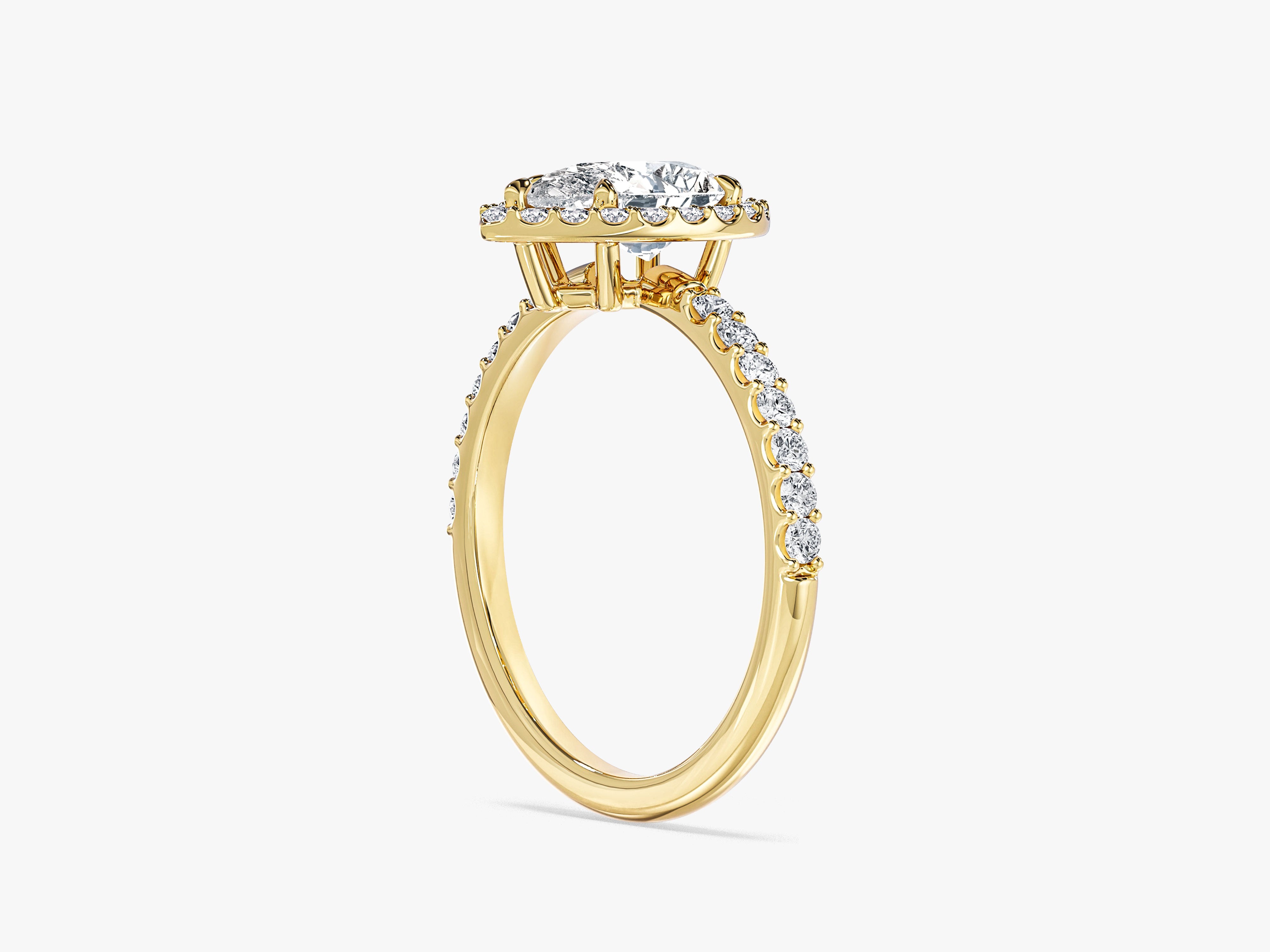 Pear Halo Lab Grown Diamond Engagement Ring with Pave Set Side Stones (1.50 CT)