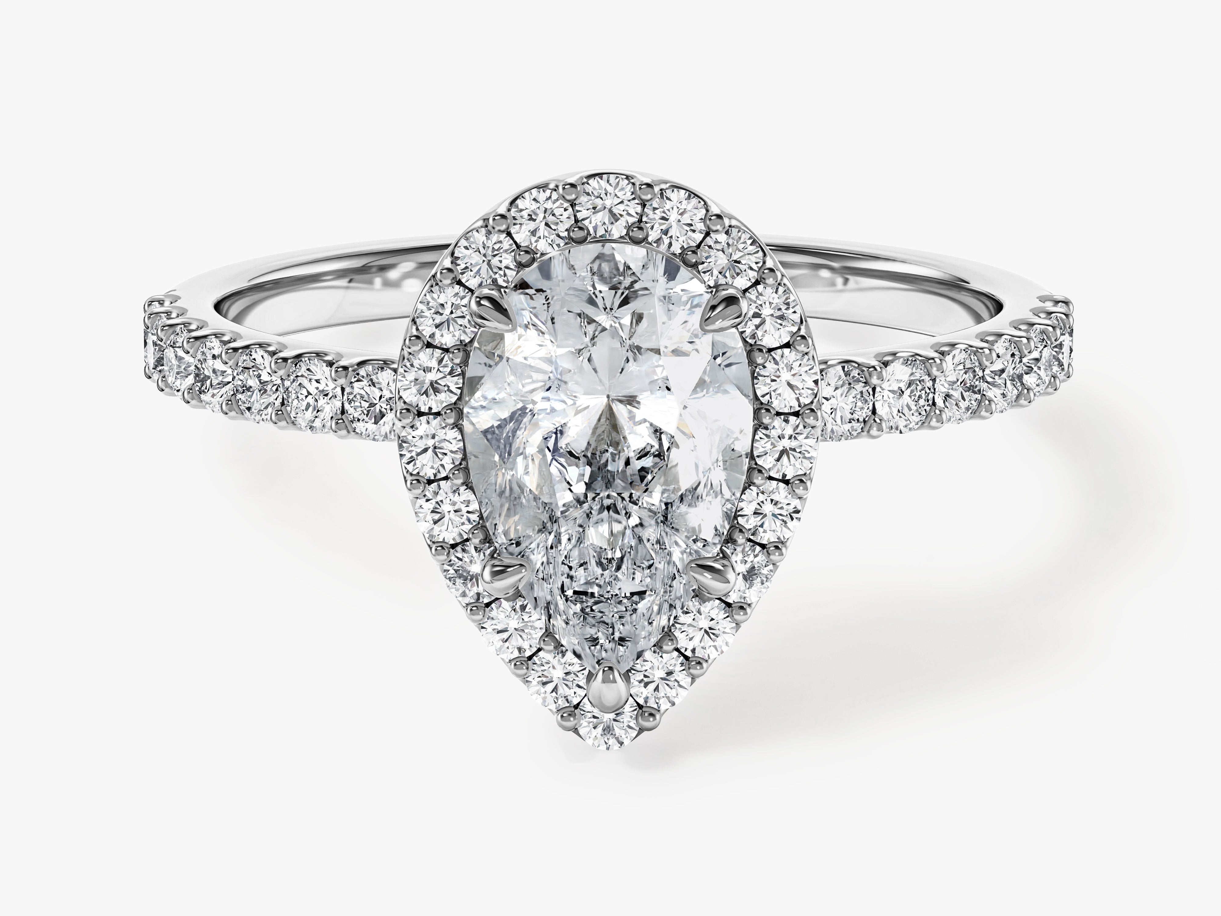 Pear Halo Moissanite Engagement Ring with Pave Set Side Stones (1.50 CT)