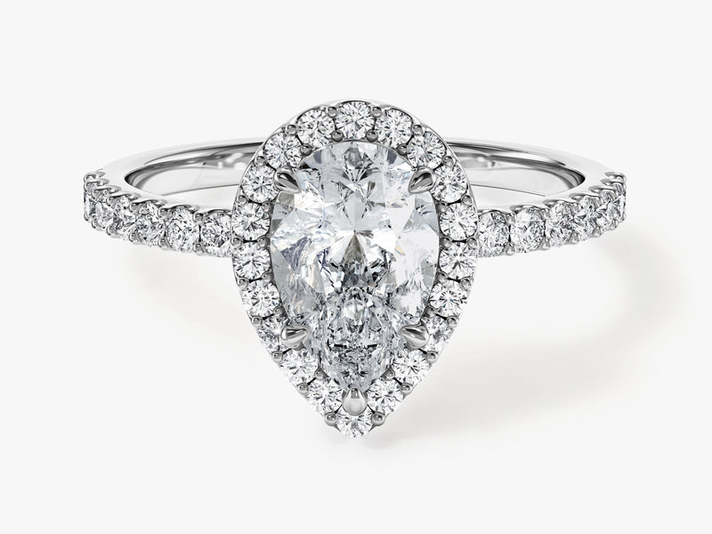 Pear Halo Moissanite Engagement Ring with Pave Set Side Stones (1.50 CT)