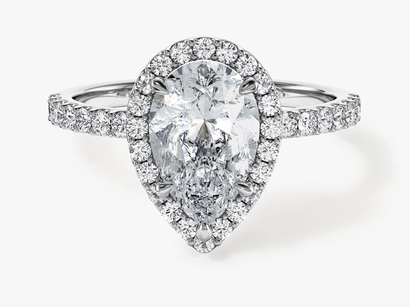 Pear Halo Moissanite Engagement Ring with Pave Set Side Stones (2.00 CT)